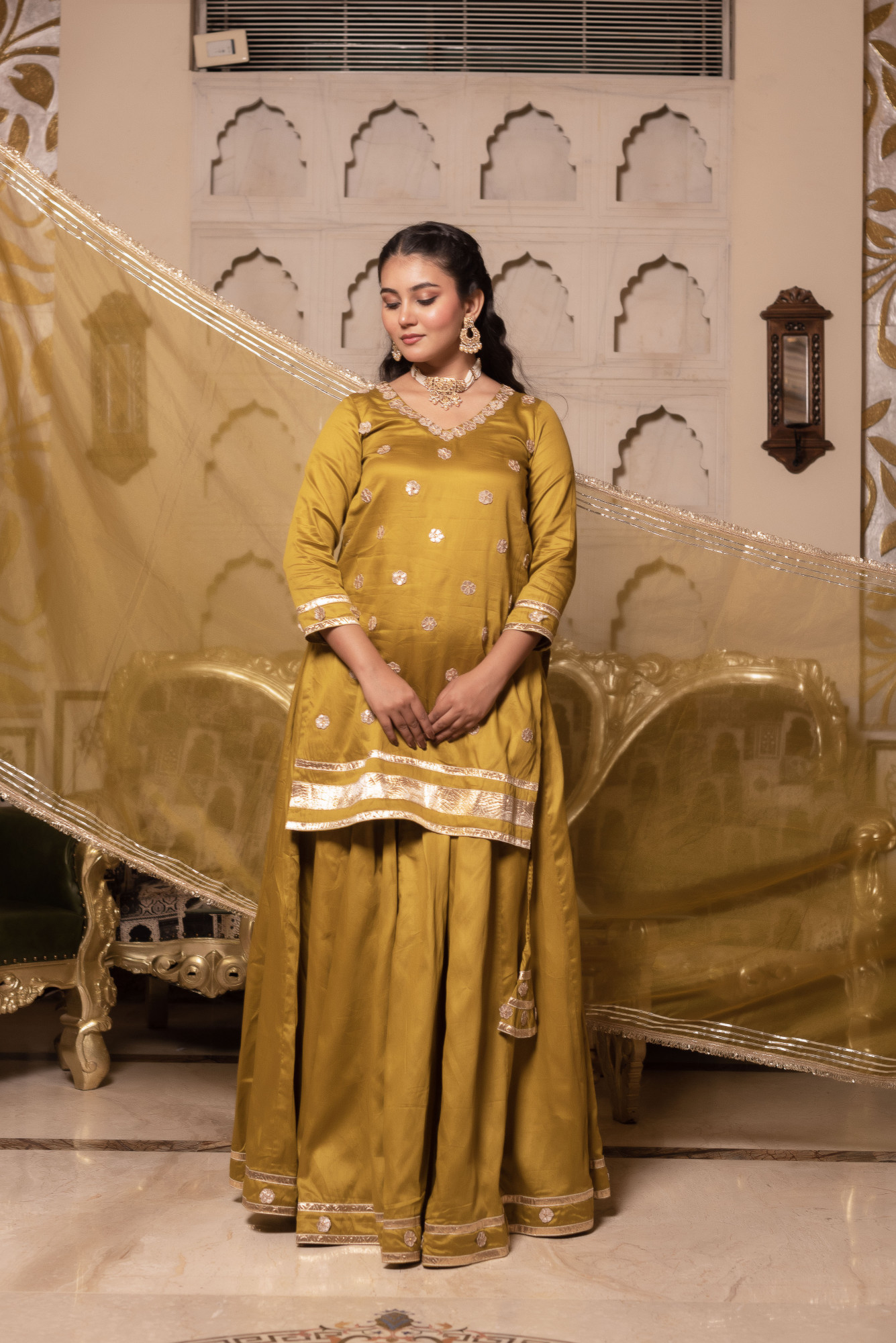 Golden Gottaptti Gharara Set