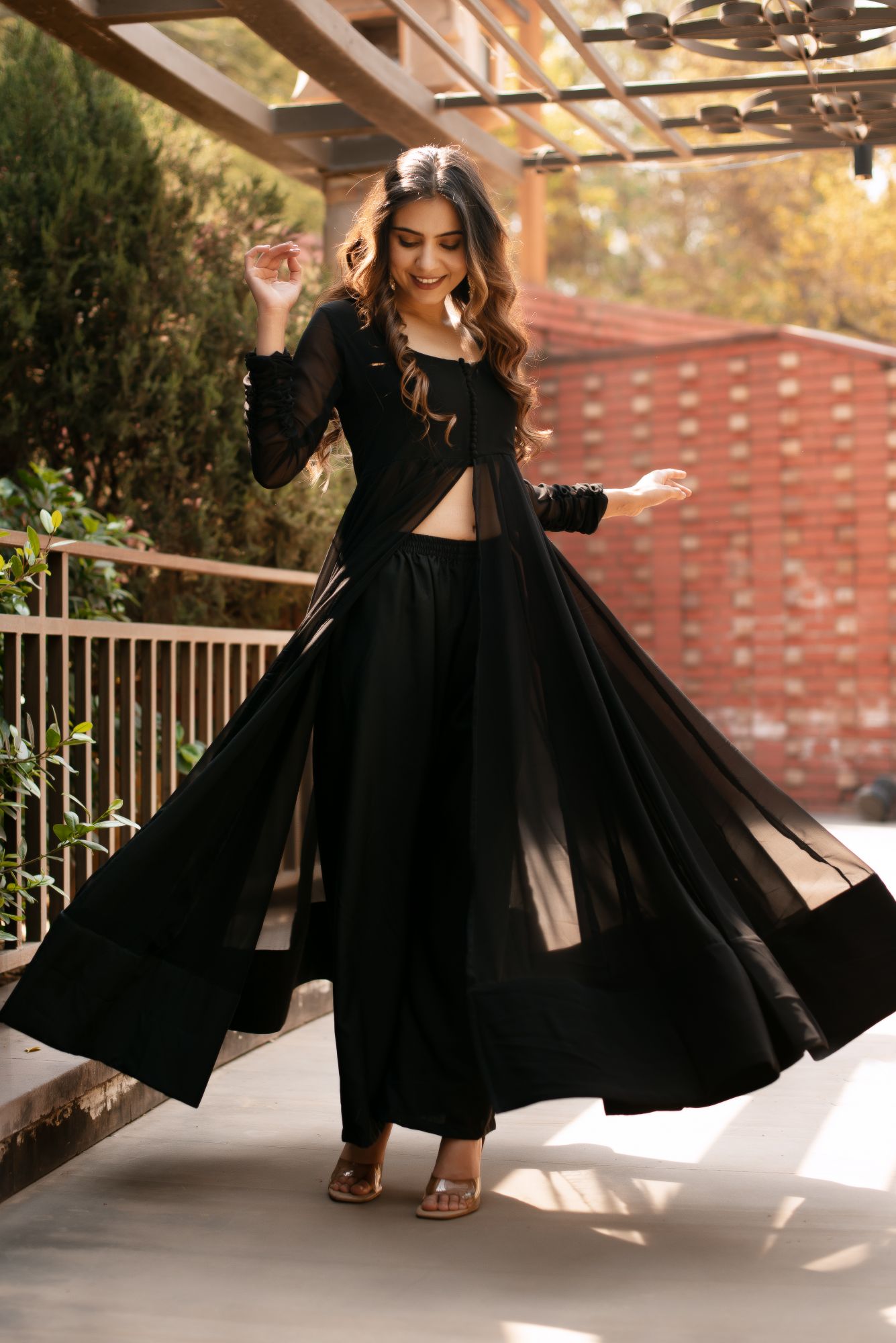 Black Georgette Cape Coord Set