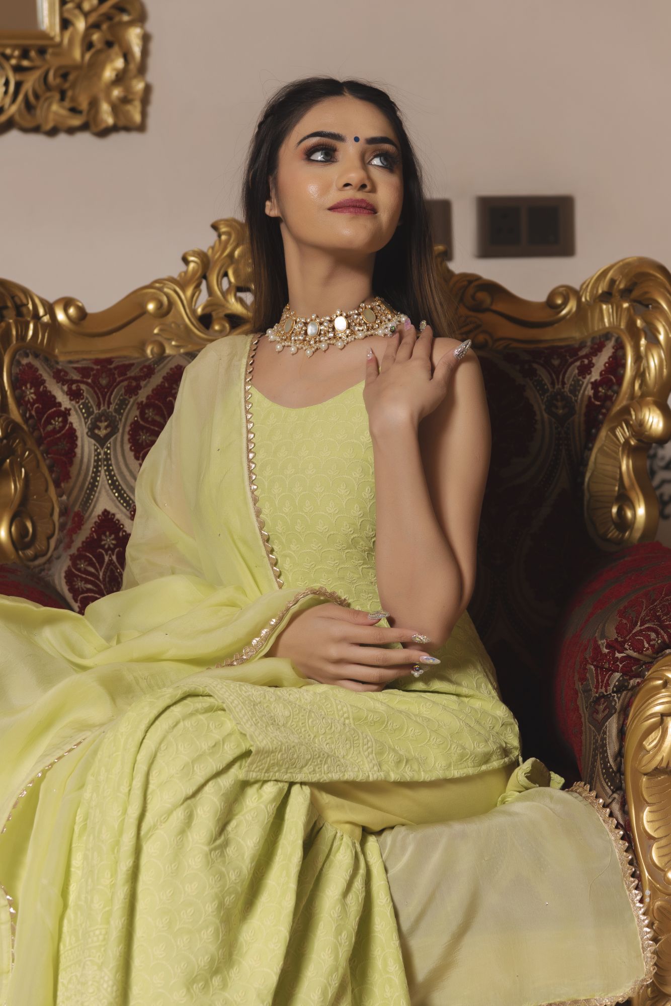 Pop Mint Chikankari Sharara Set