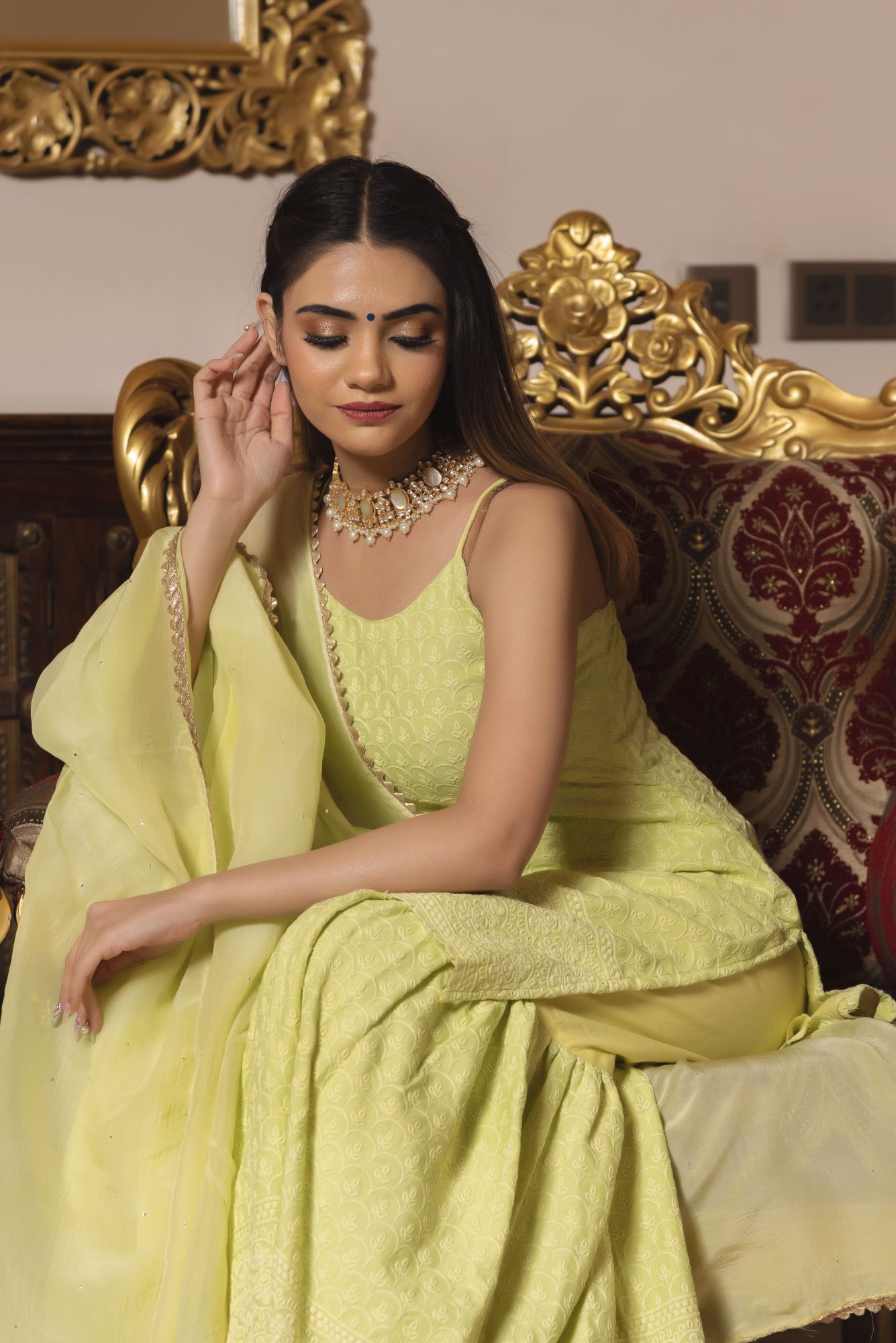 Pop Mint Chikankari Sharara Set