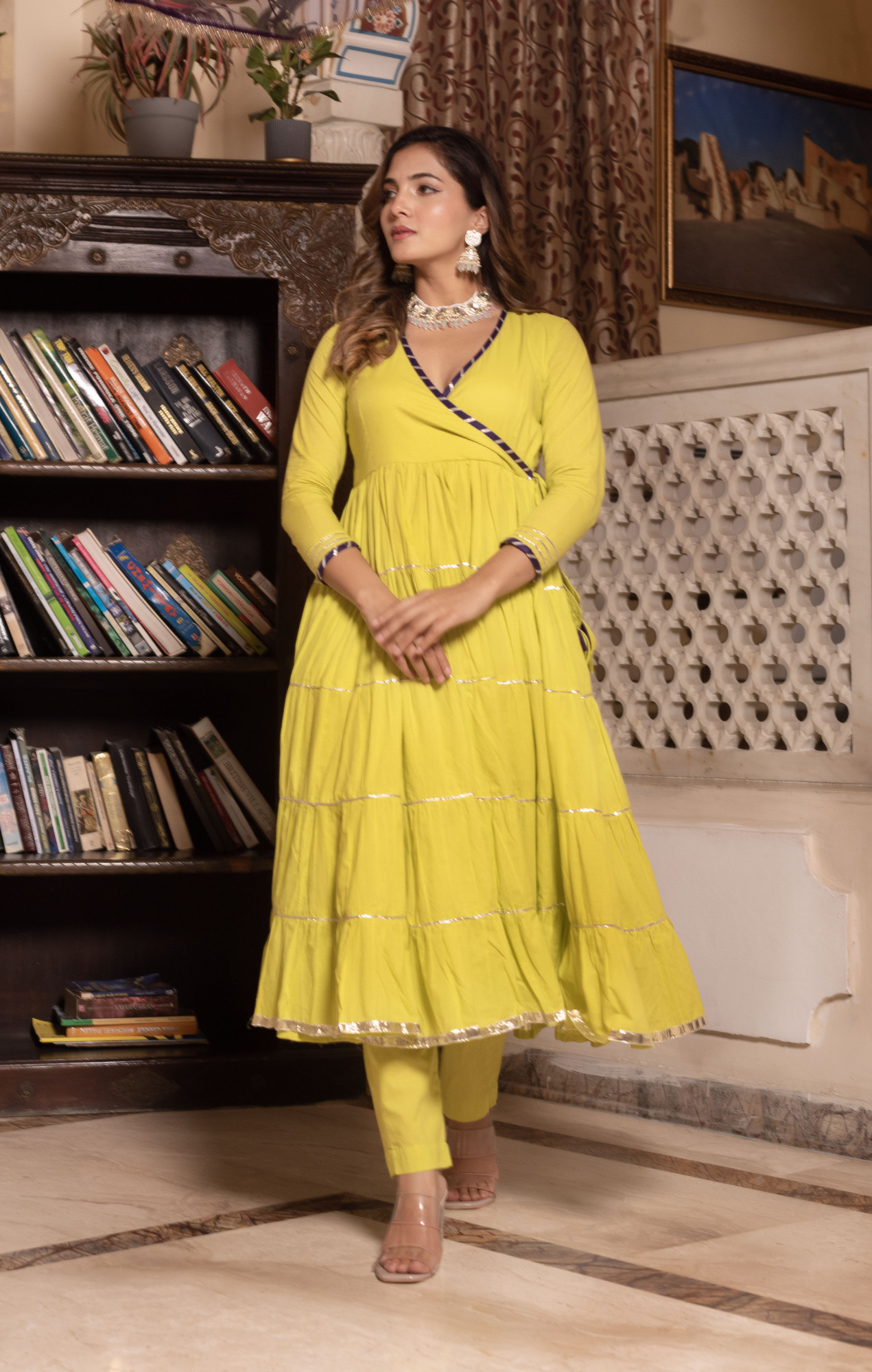 Lemon Green Angrakha Suit Set
