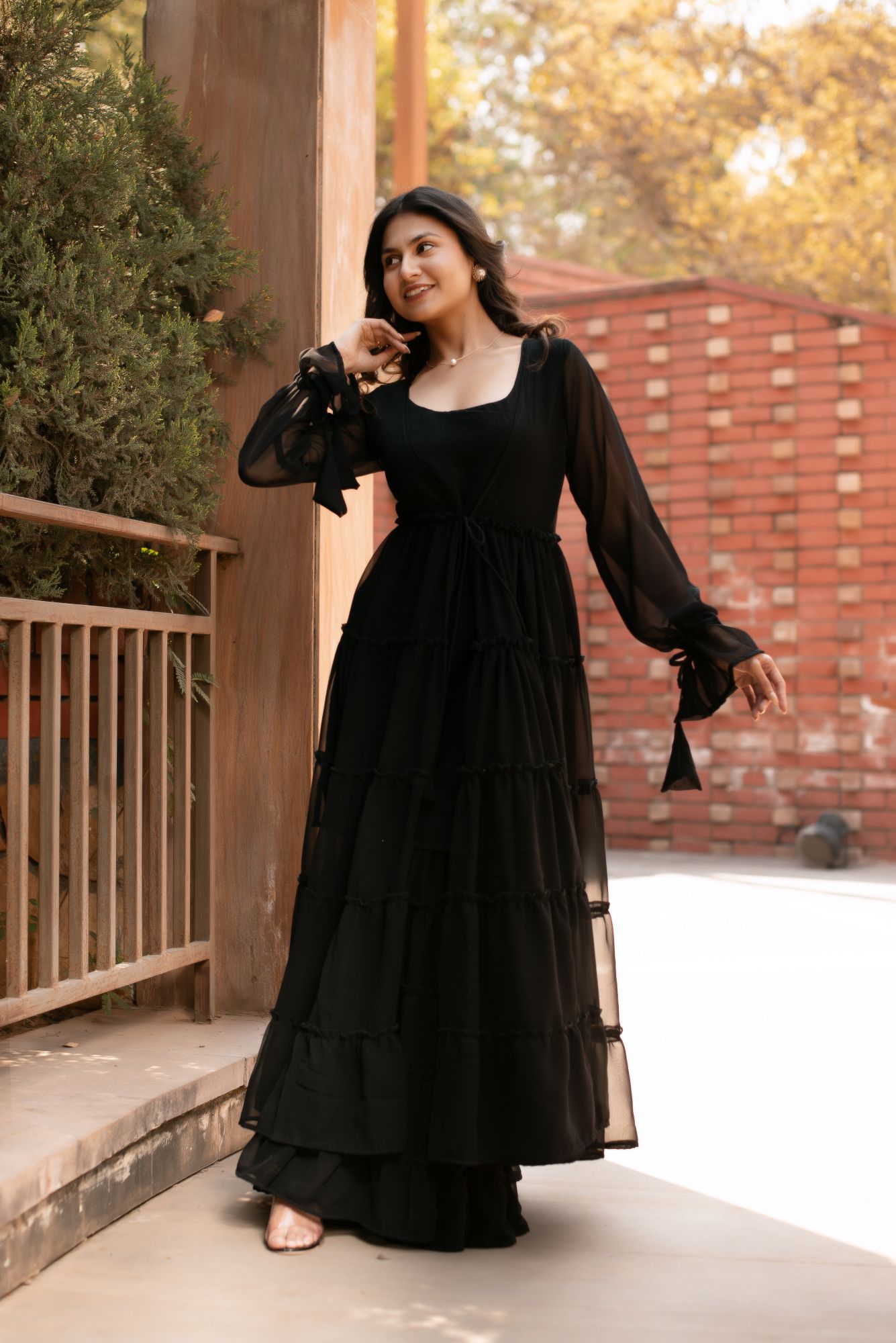 Black Georgette Sharara Shrug Set