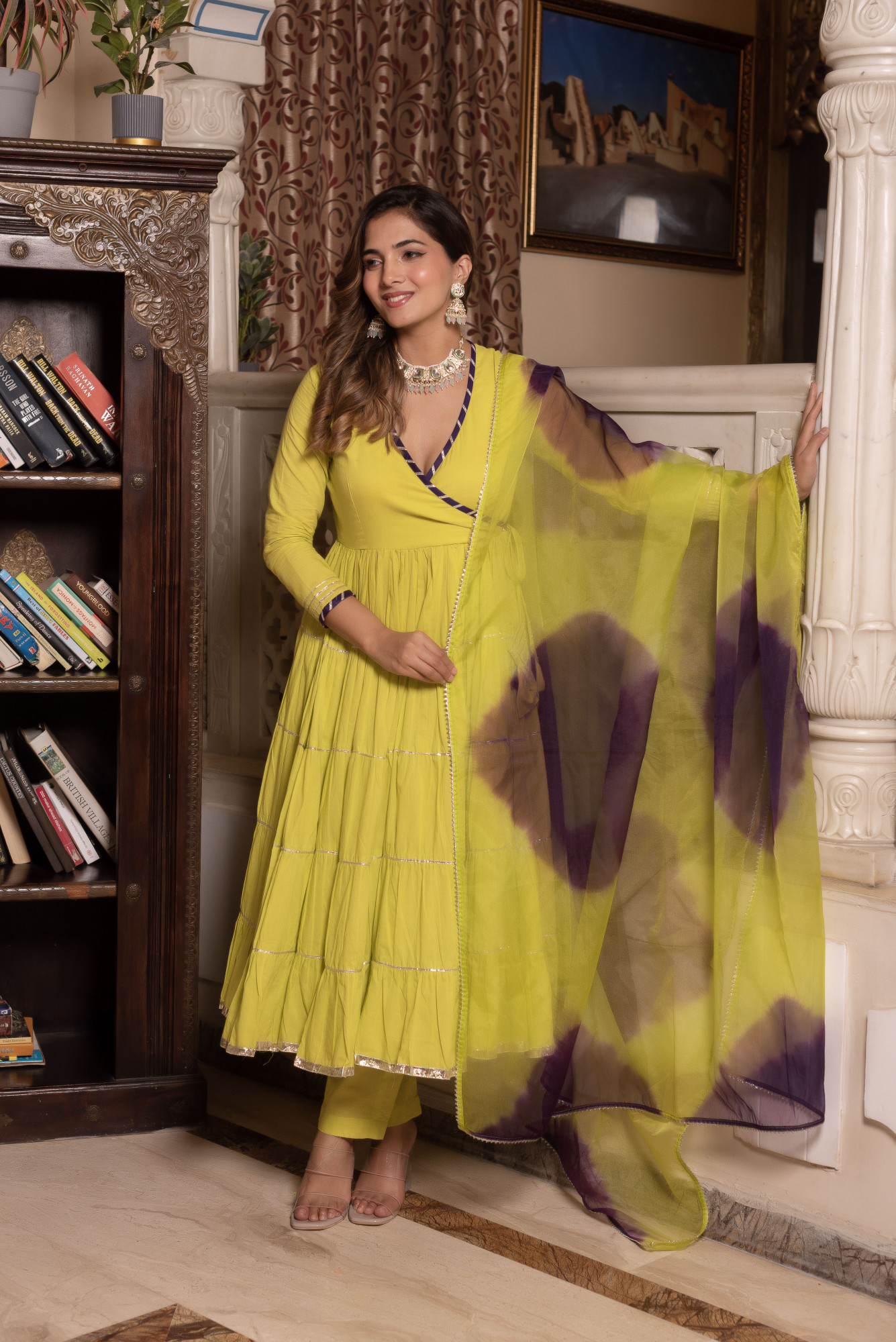 Lemon Green Angrakha Suit Set