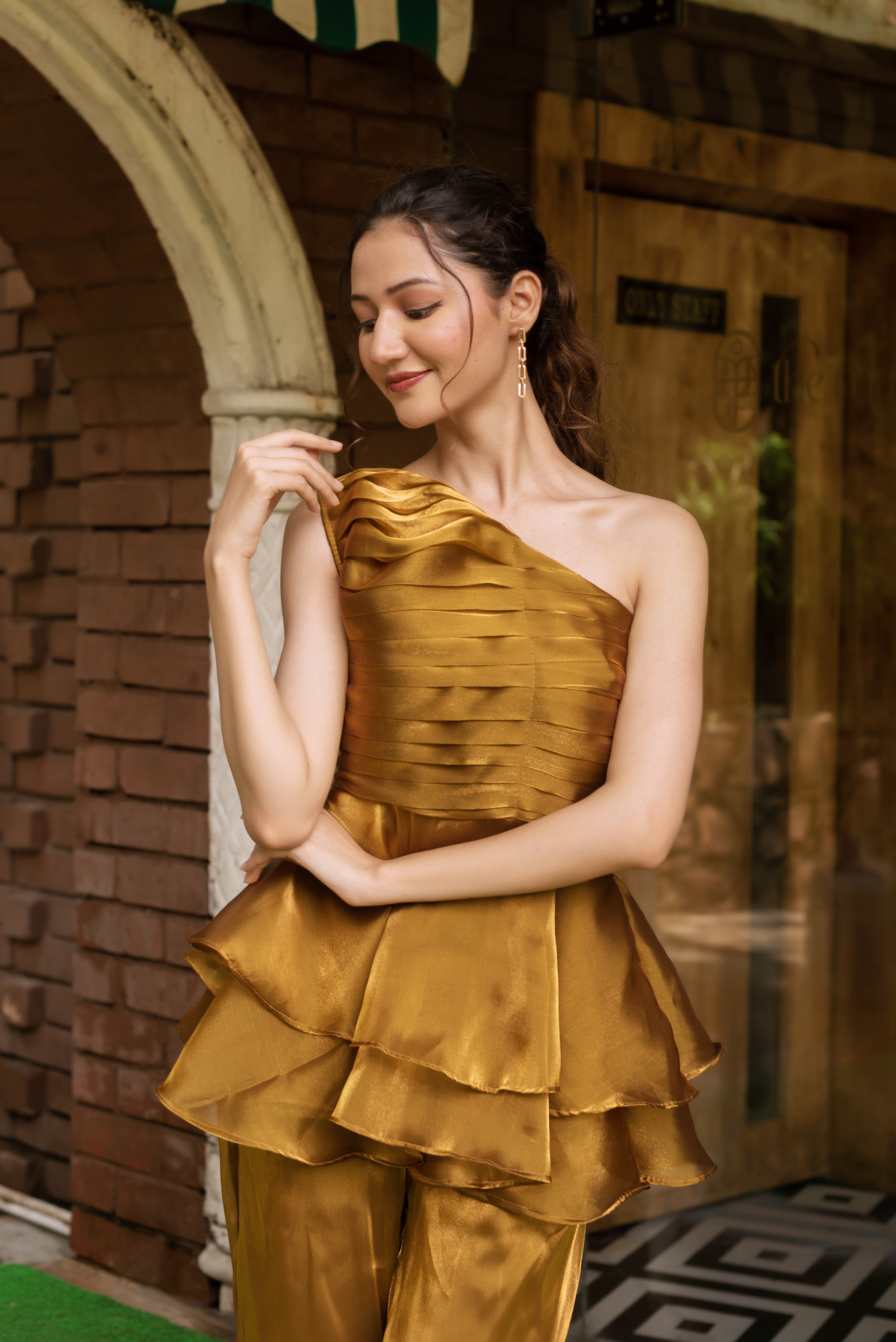 Adda Gold Organza Coord Set