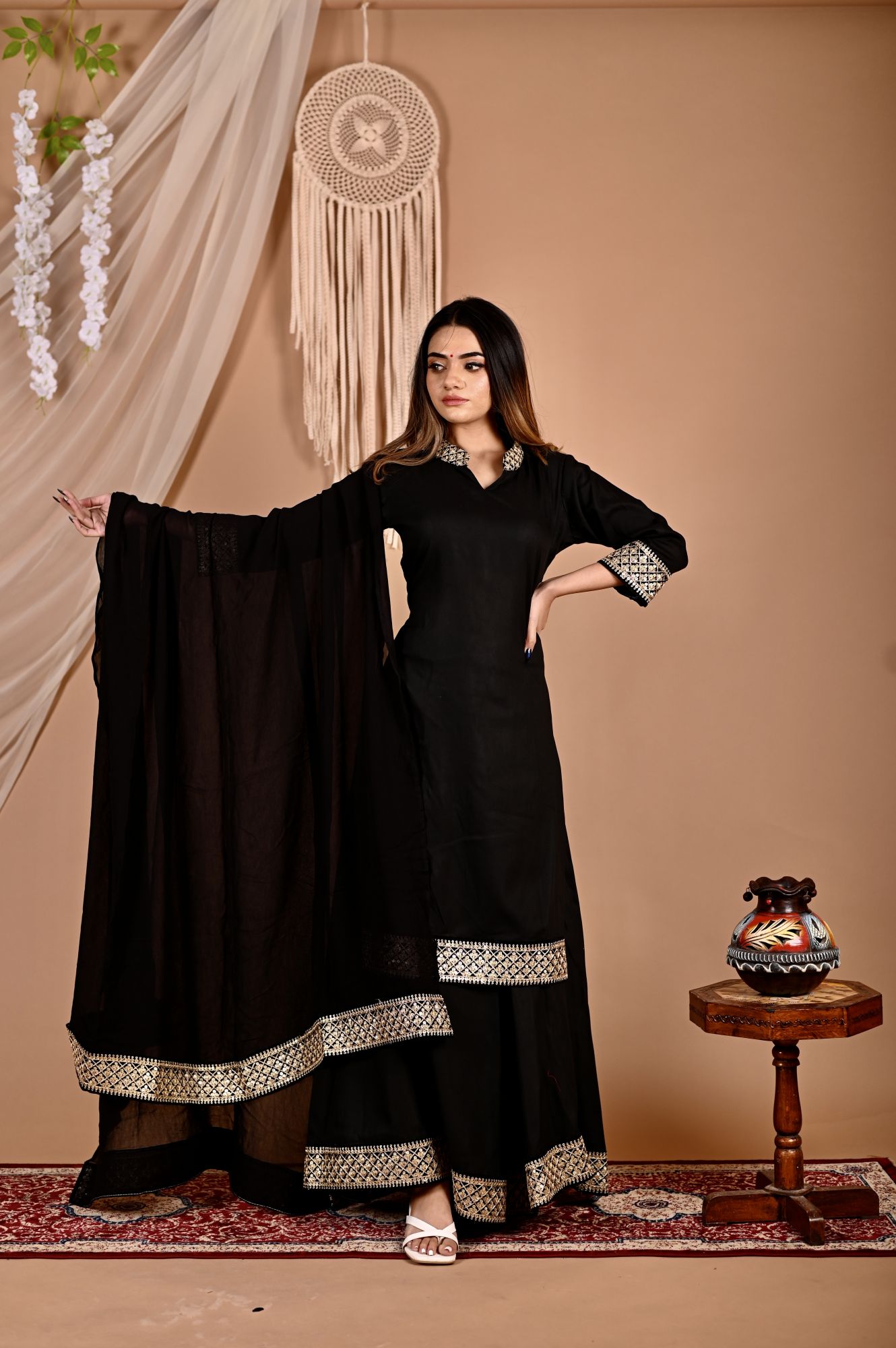 Black Seroi Gotapatti Sharara Set