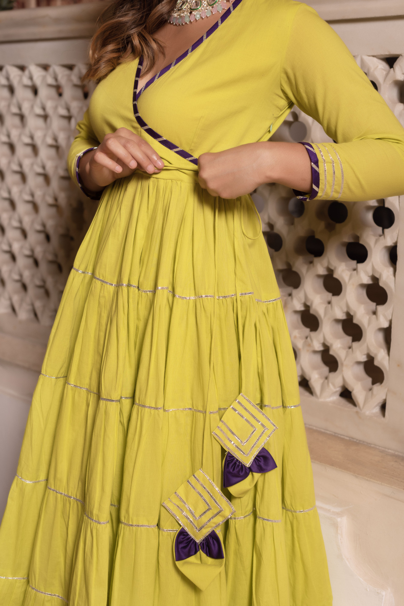 Lemon Green Angrakha Suit Set