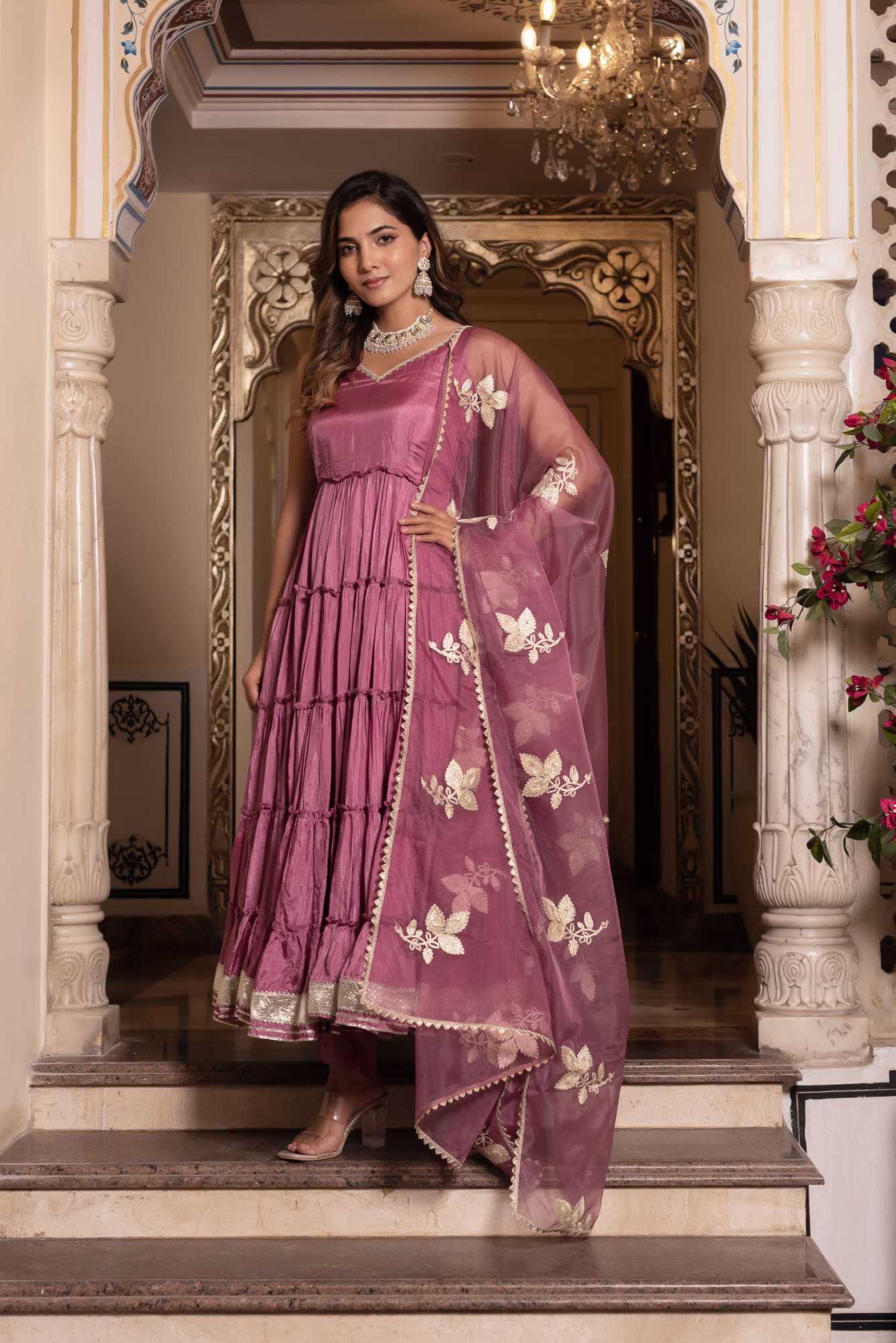 Baisa Coral Pink Anarkali Suit Set