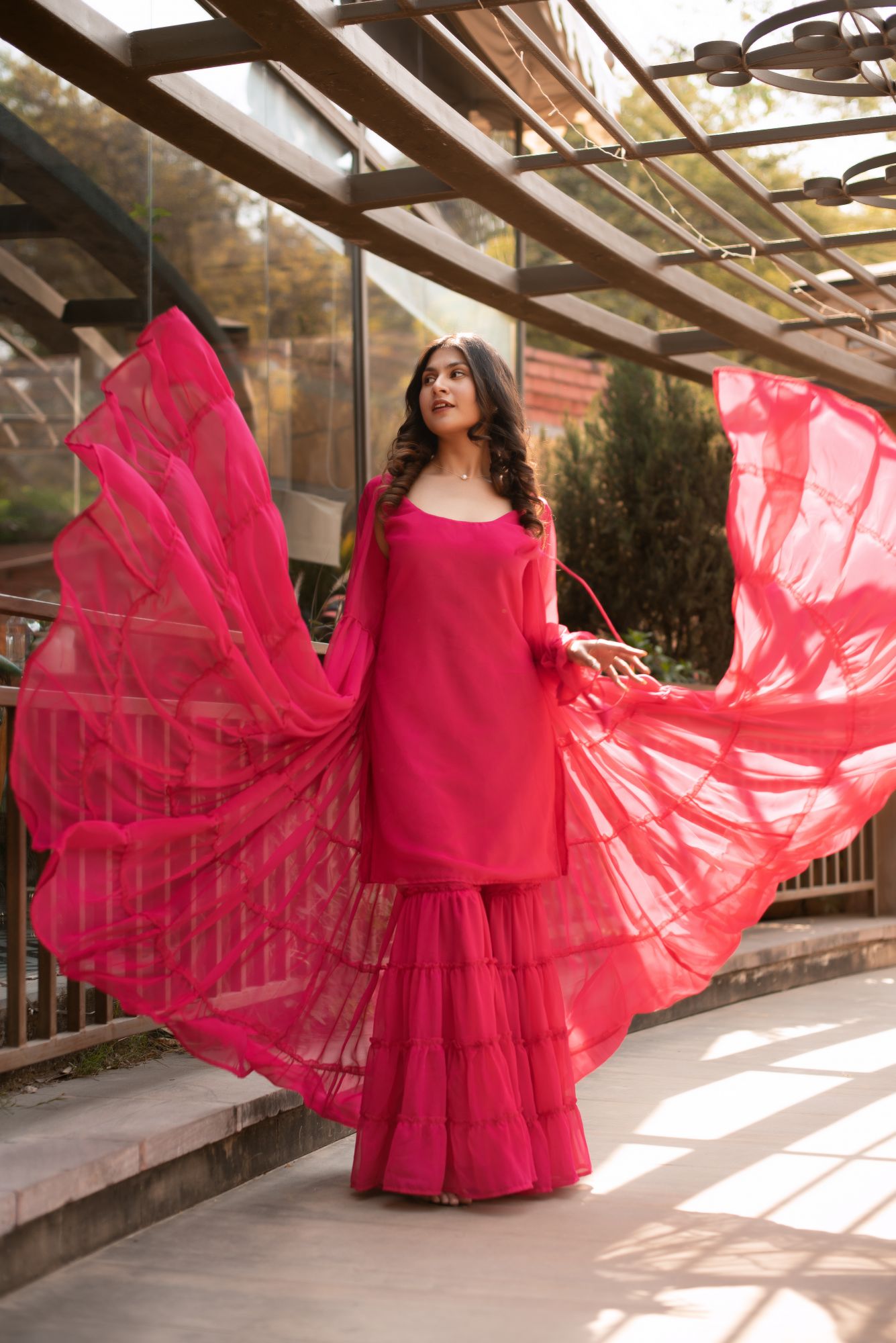 Viva Magenta Sharara Shrug Set