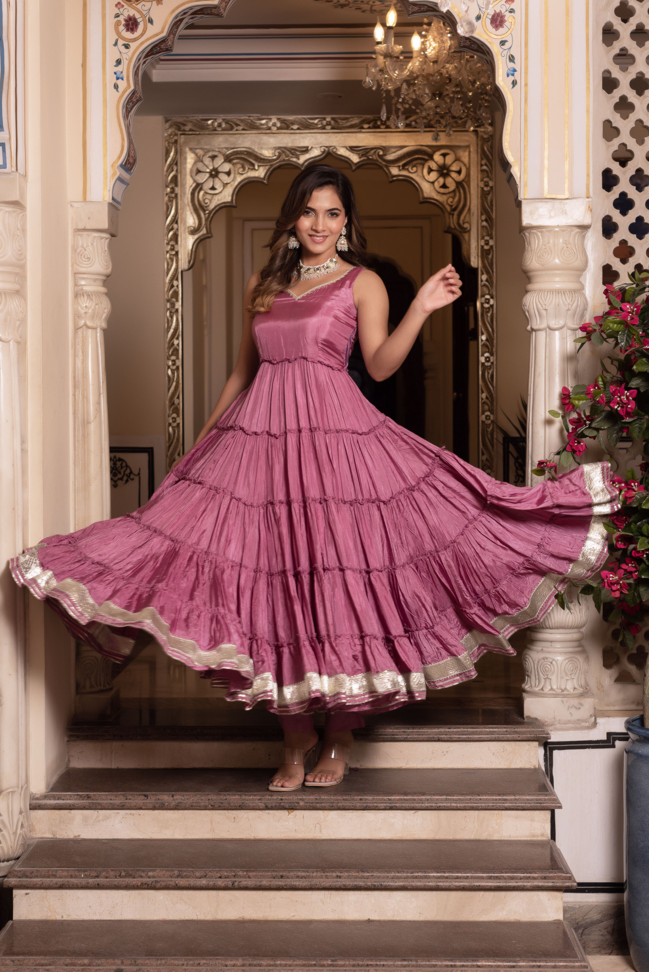 Baisa Coral Pink Anarkali Suit Set