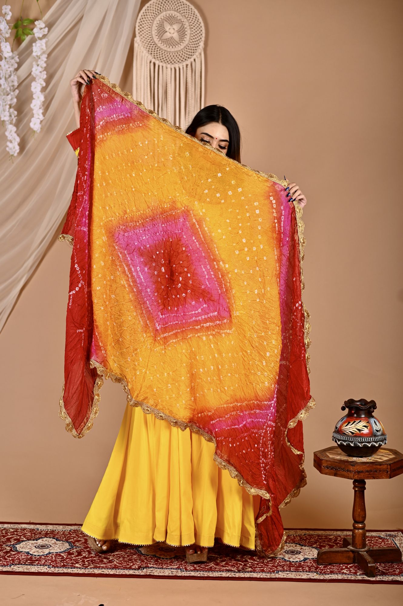 Multi Yellow Bhandhej Anarkali Suit Set