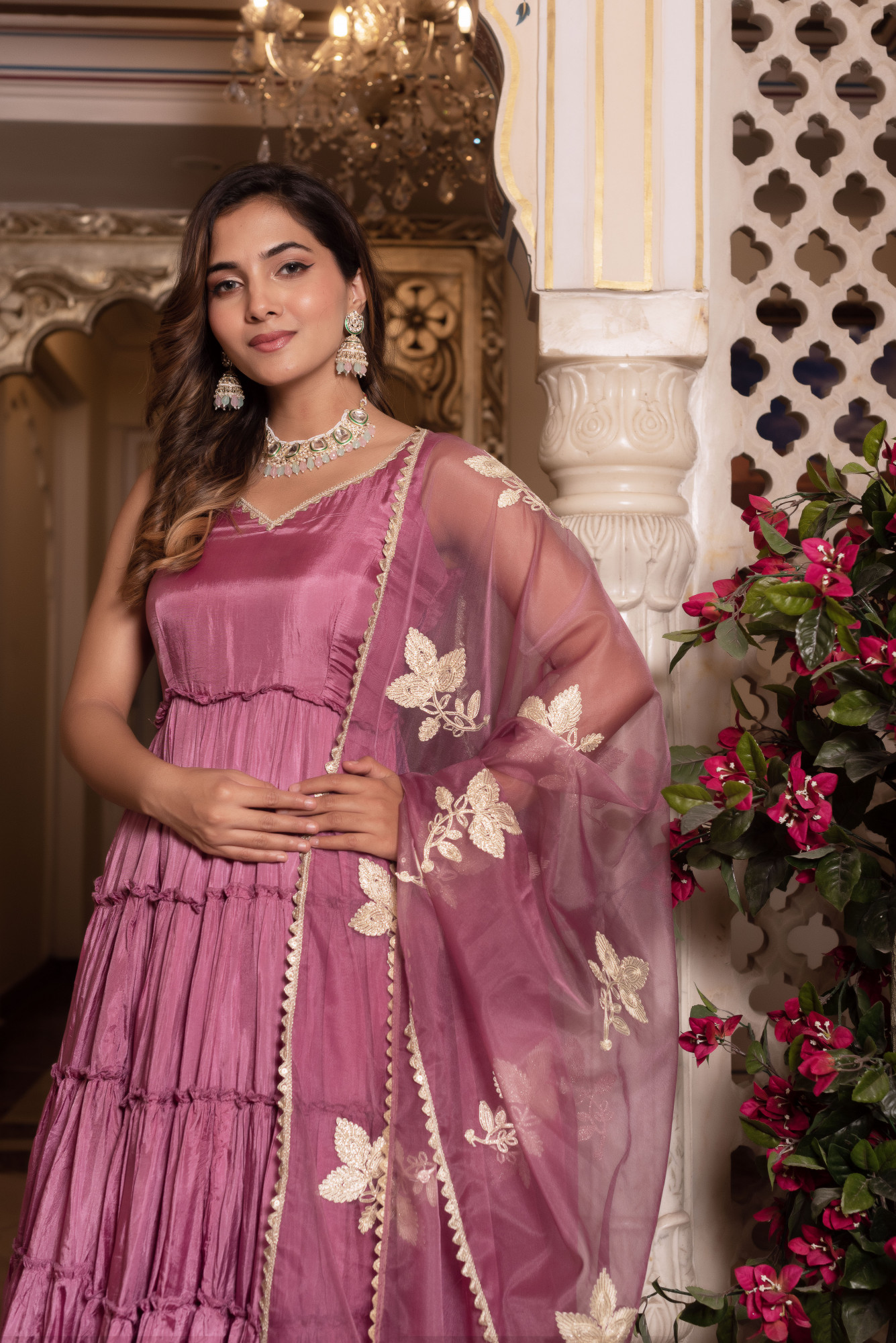 Baisa Coral Pink Anarkali Suit Set