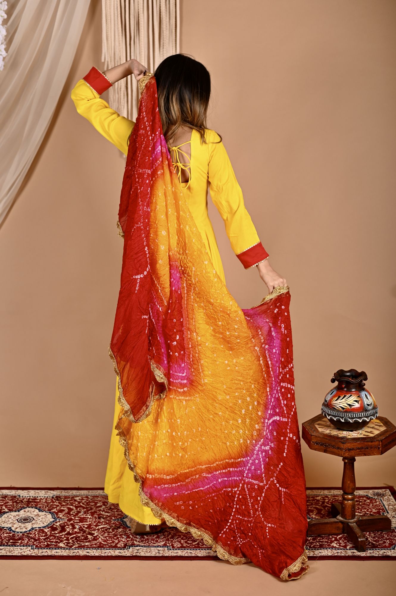 Multi Yellow Bhandhej Anarkali Suit Set