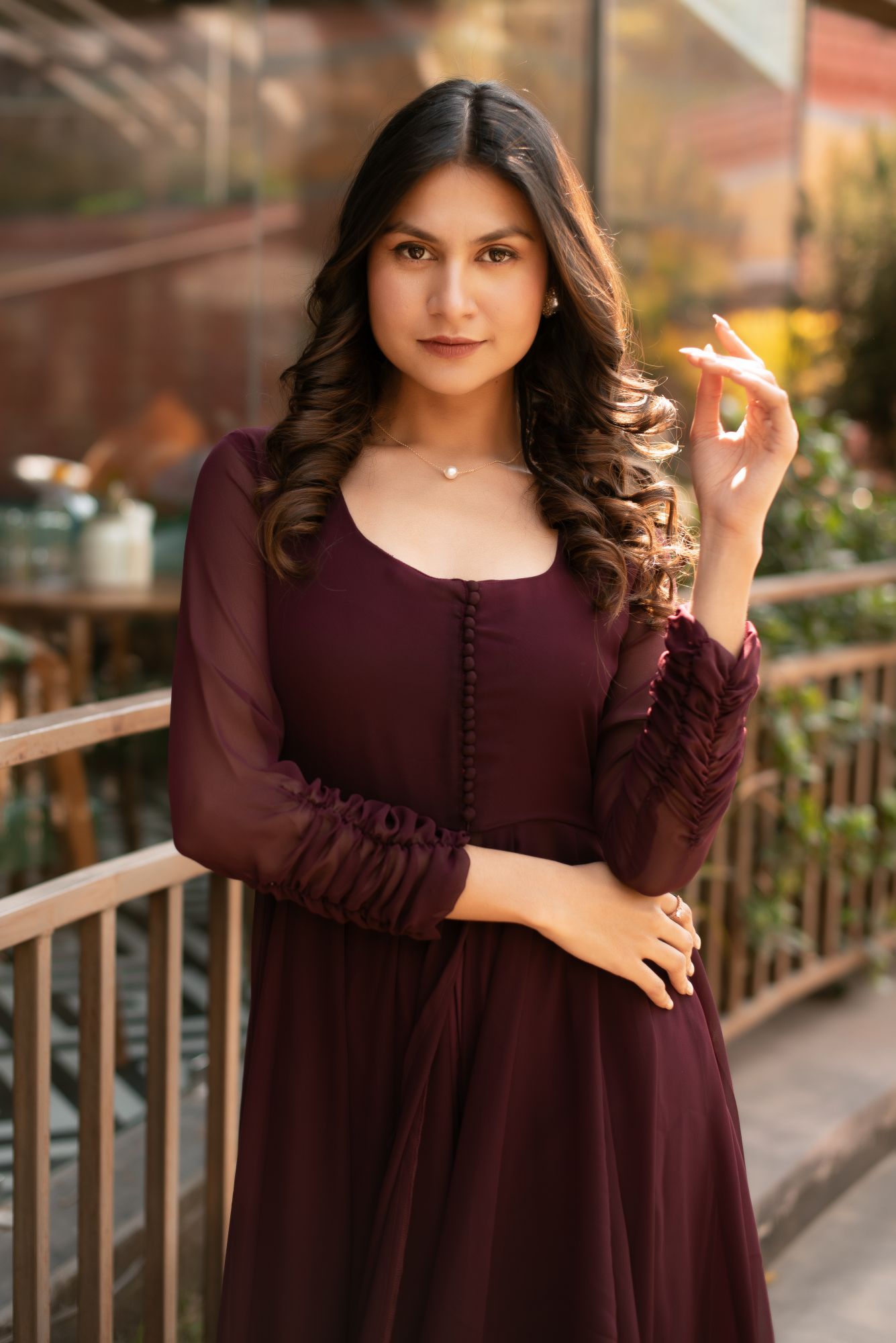 Wine Georgette Cape Coord Set