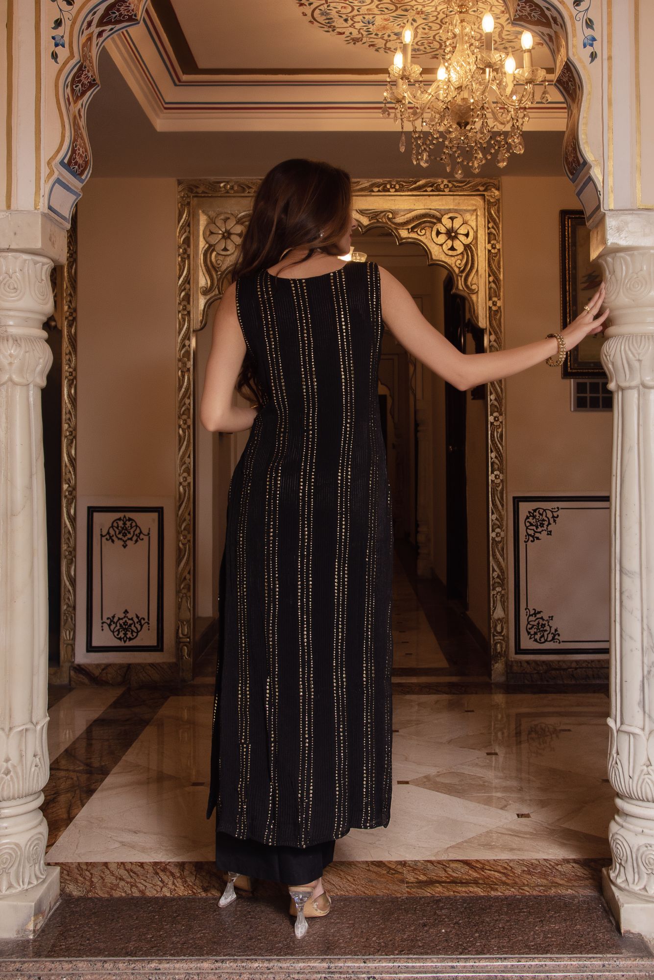 Black Golden Embroided Straight Suit Set