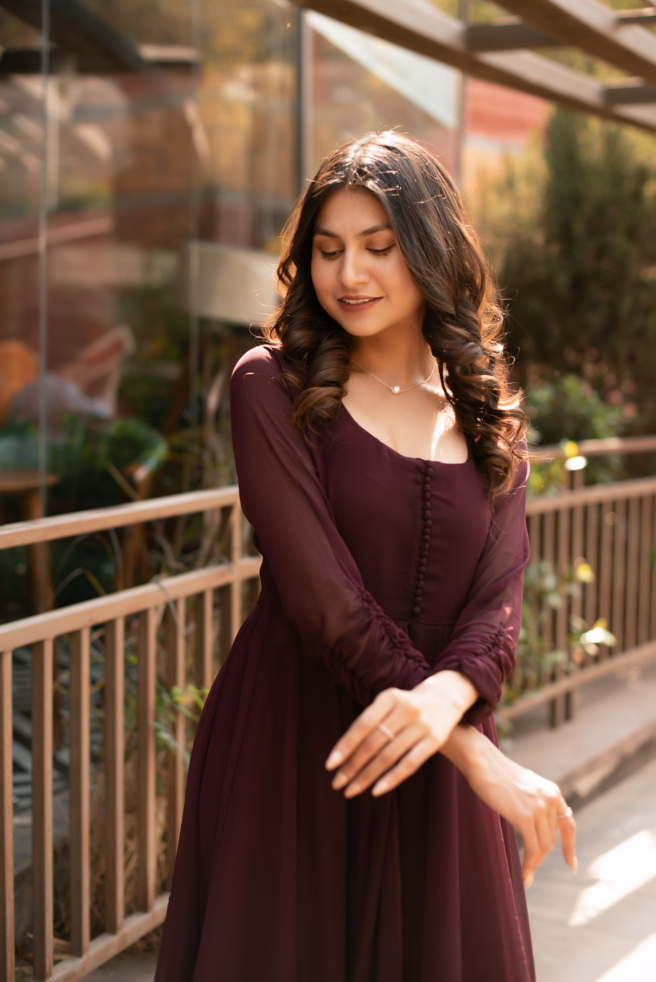 Wine Georgette Cape Coord Set