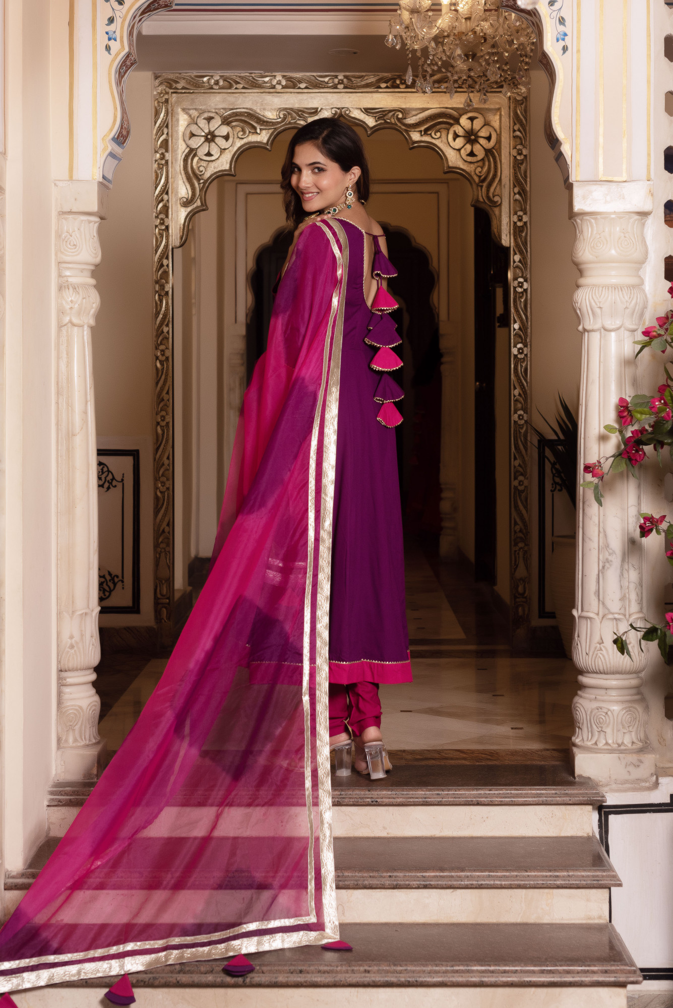 Nur Purple and Rani Anarkali Suit Set