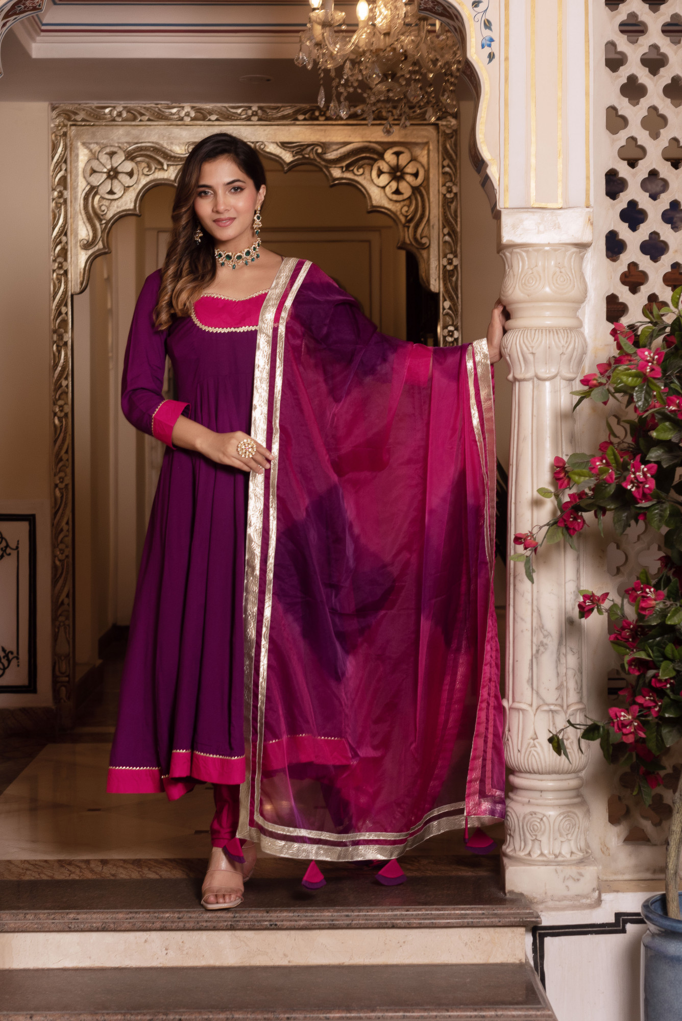 Nur Purple and Rani Anarkali Suit Set