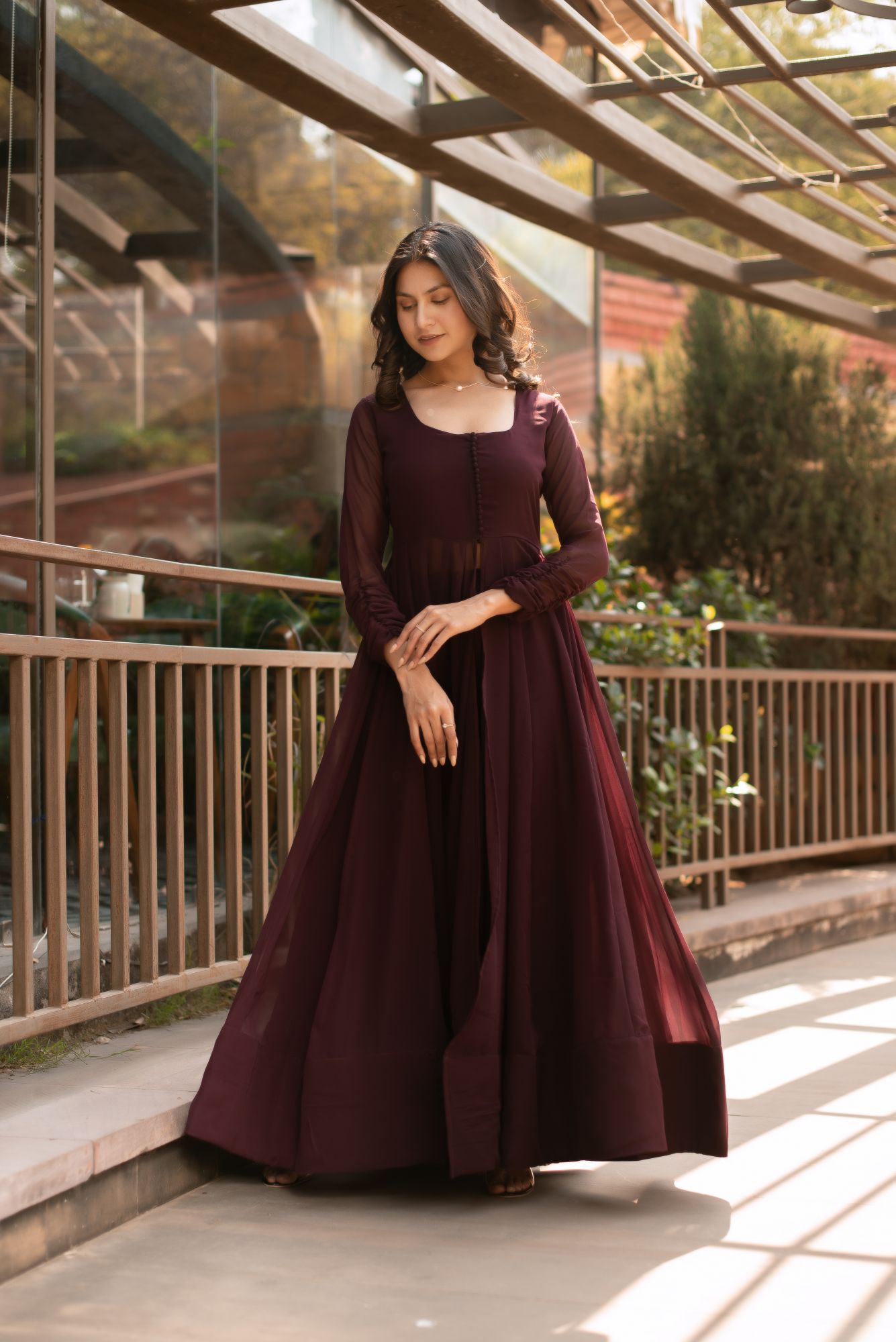 Wine Georgette Cape Coord Set