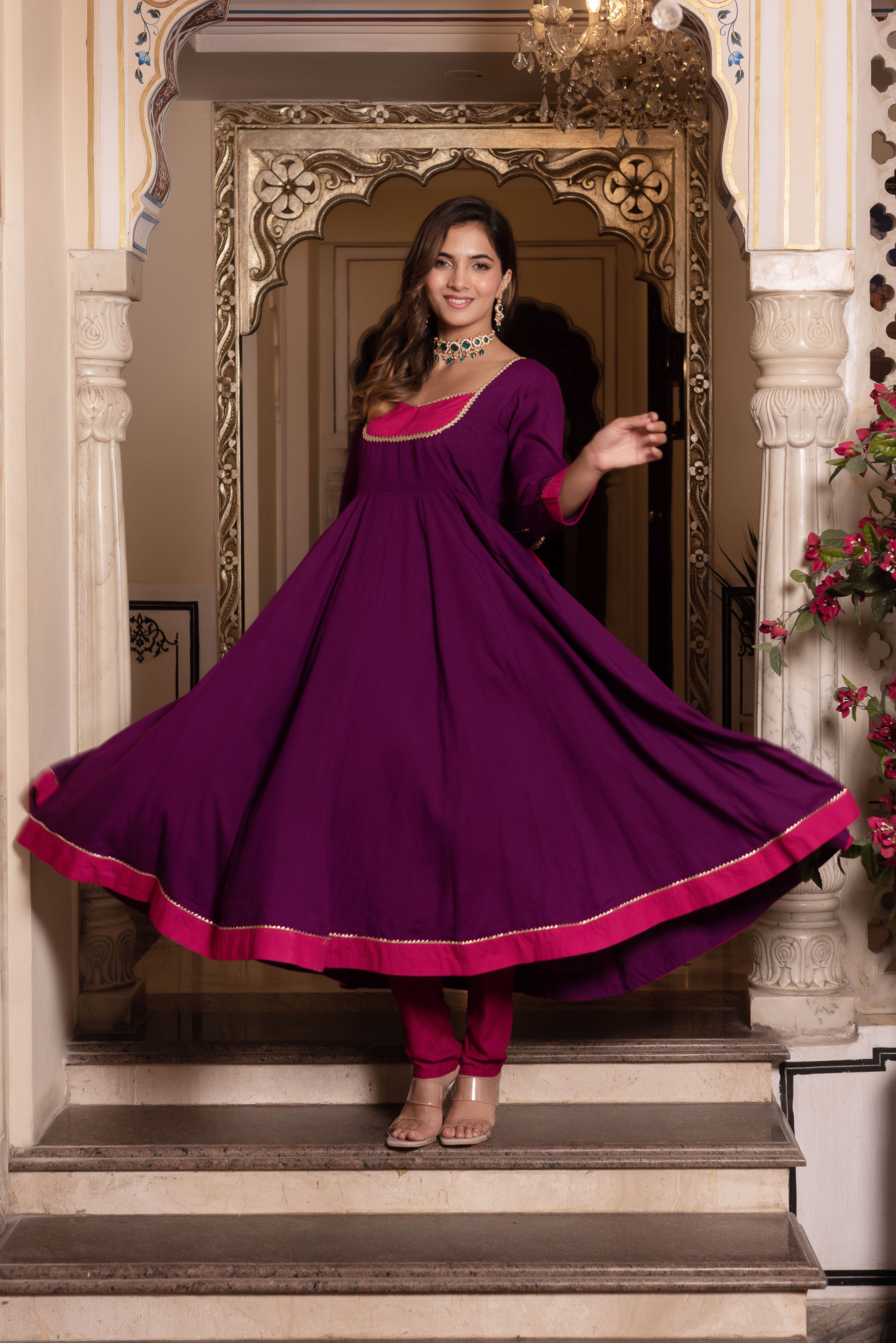 Nur Purple and Rani Anarkali Suit Set
