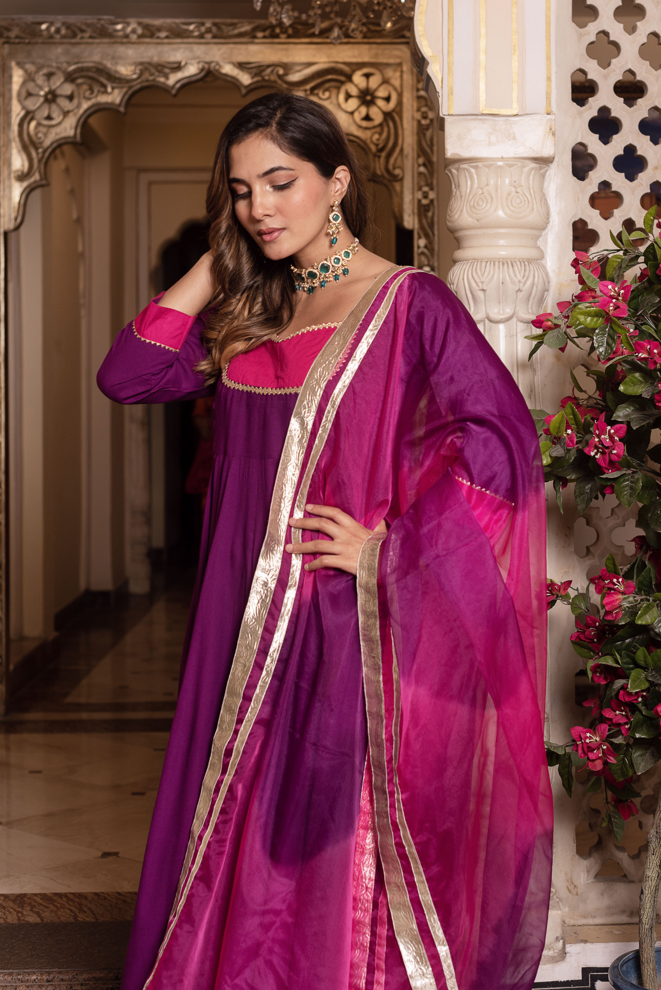 Nur Purple and Rani Anarkali Suit Set