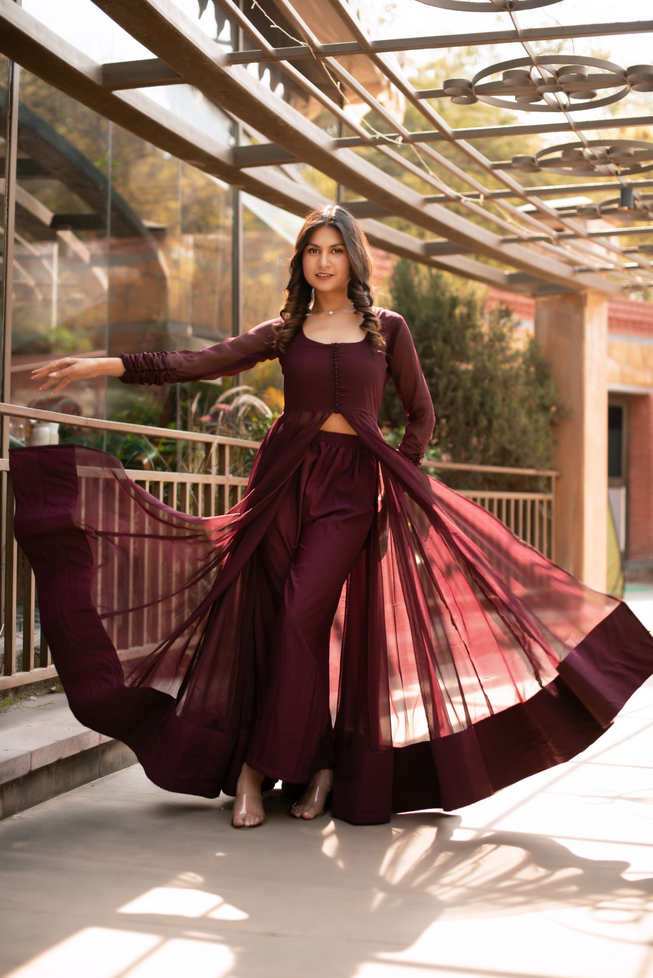 Wine Georgette Cape Coord Set