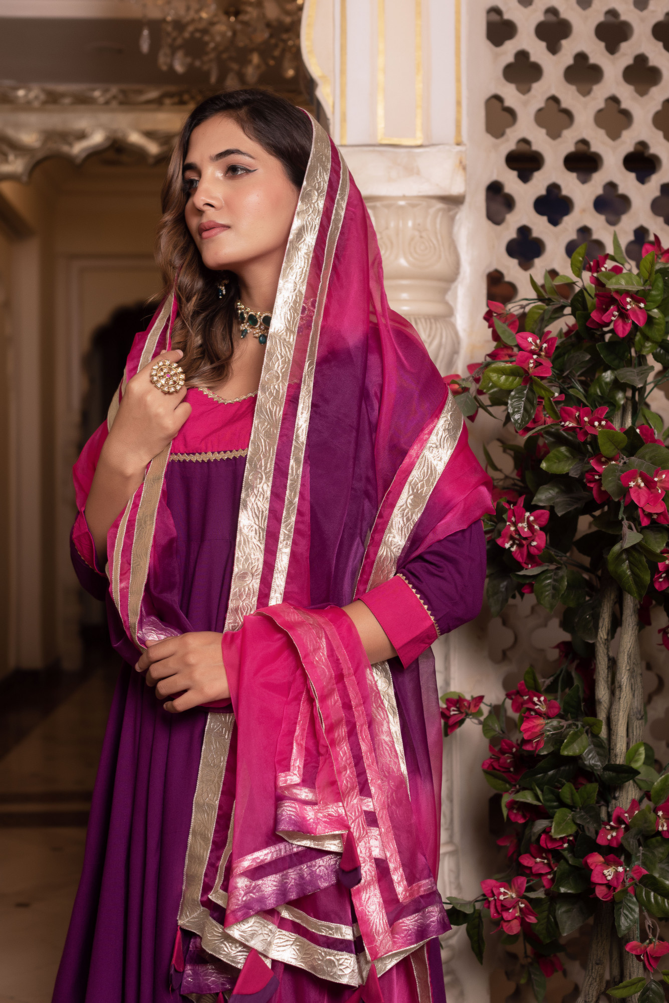 Nur Purple and Rani Anarkali Suit Set