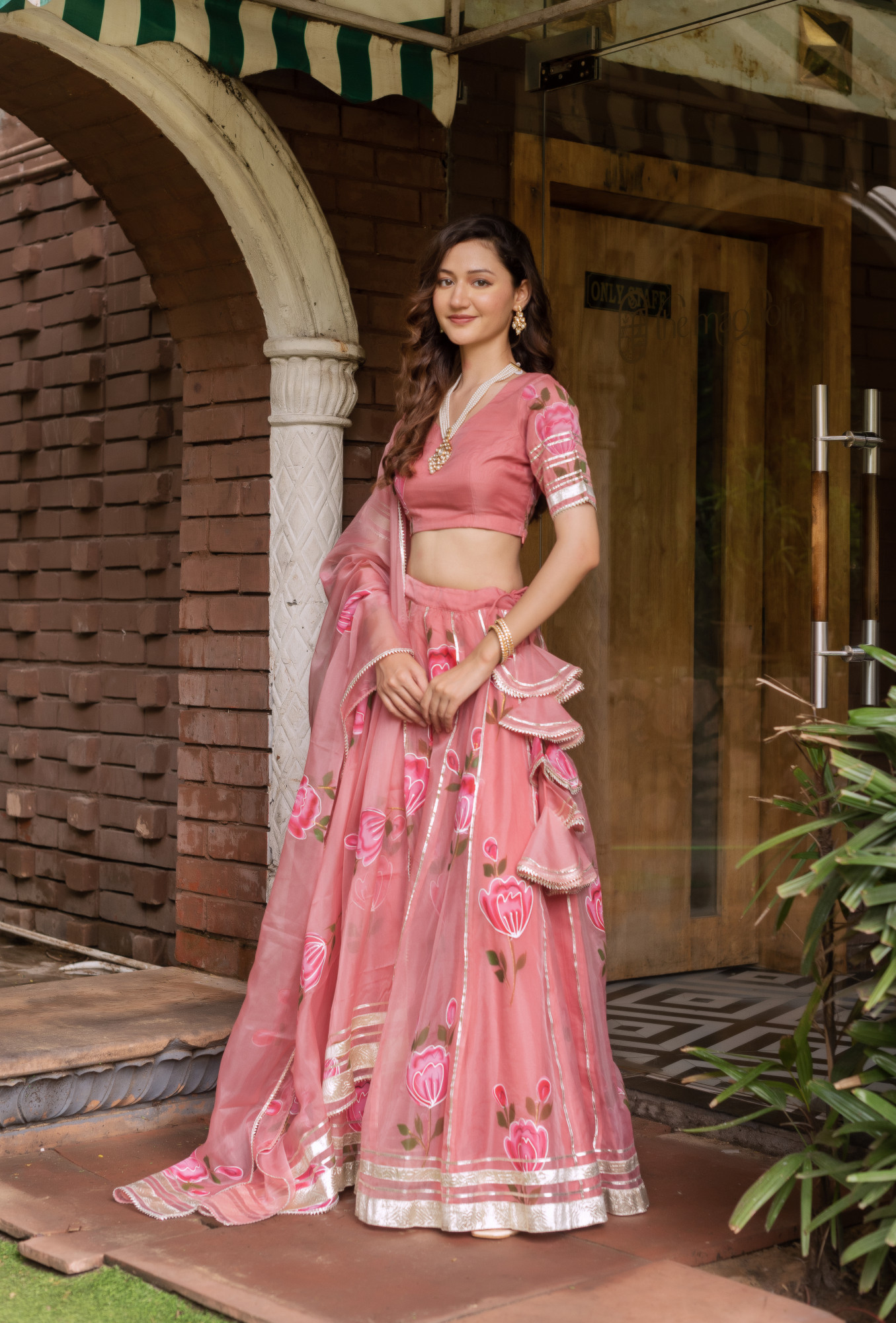 Rosgold Handpainted Organza Gotapatti Lehenga Set