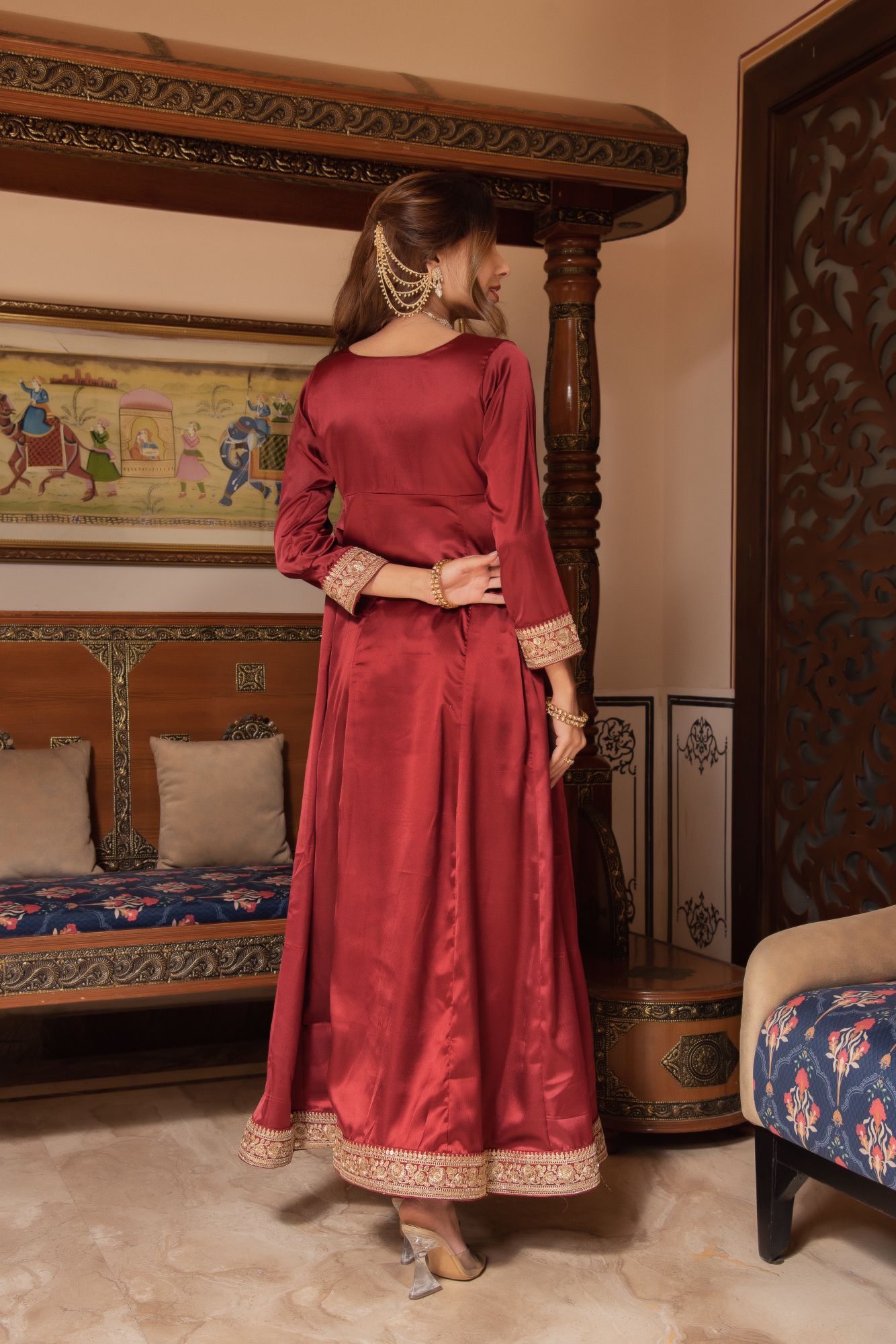 Maroon Seroi Satin Suit Set