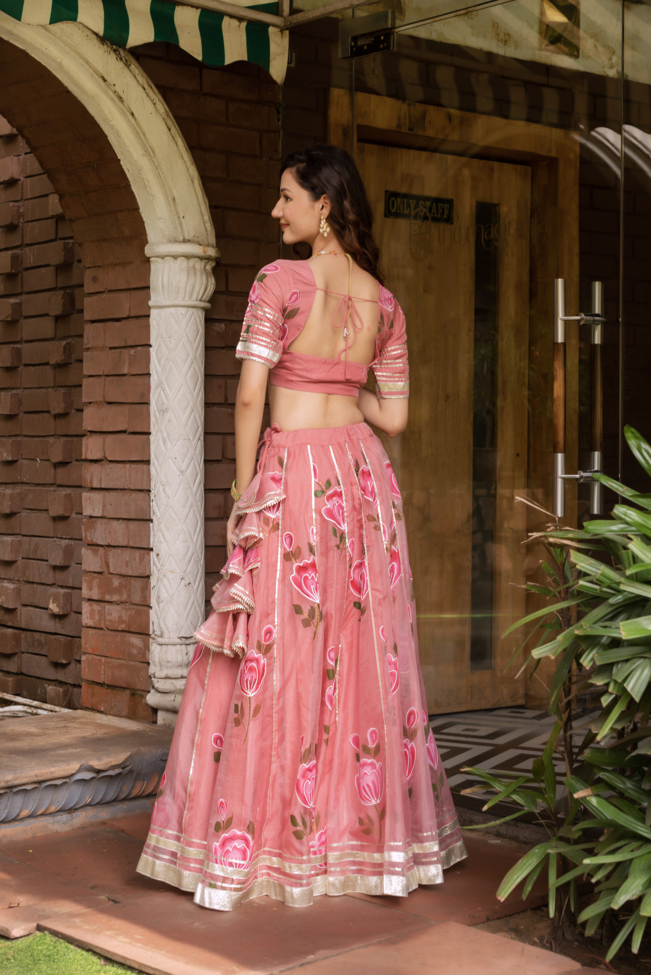 Rosgold Handpainted Organza Gotapatti Lehenga Set