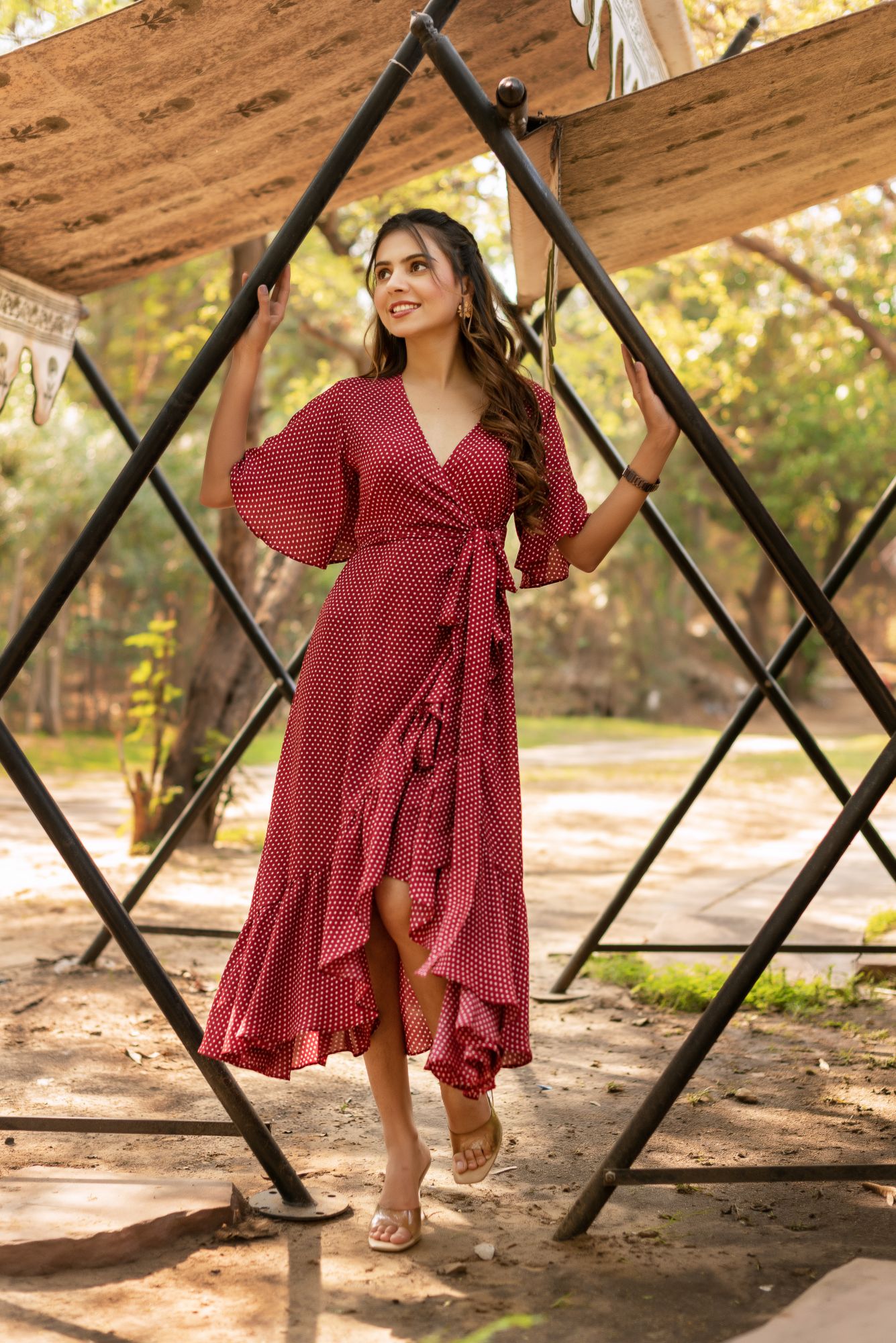 Red Polka Wrap Around Dress