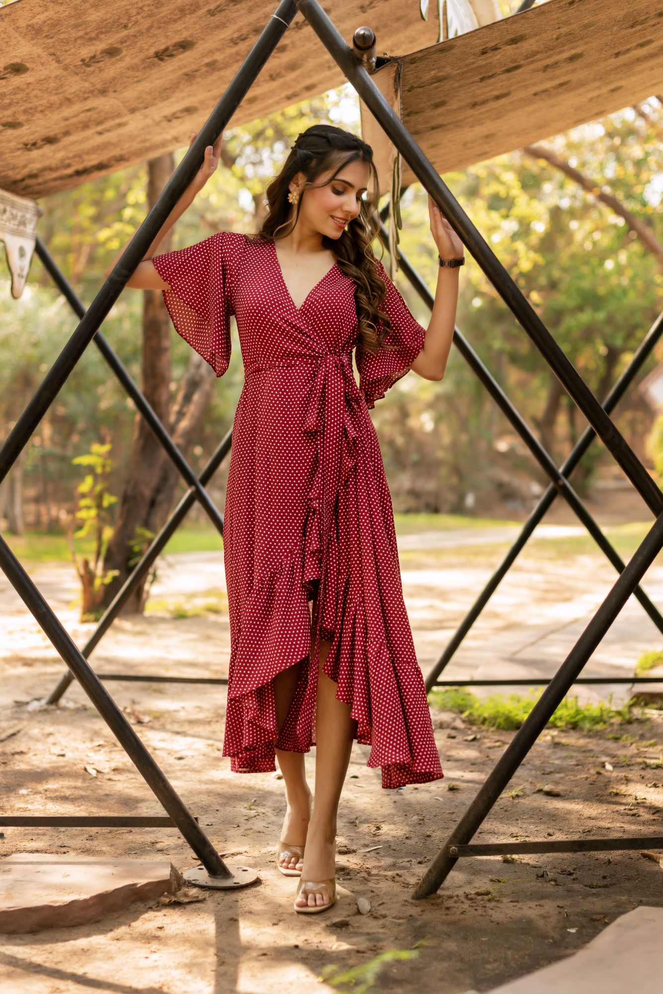 Red Polka Wrap Around Dress