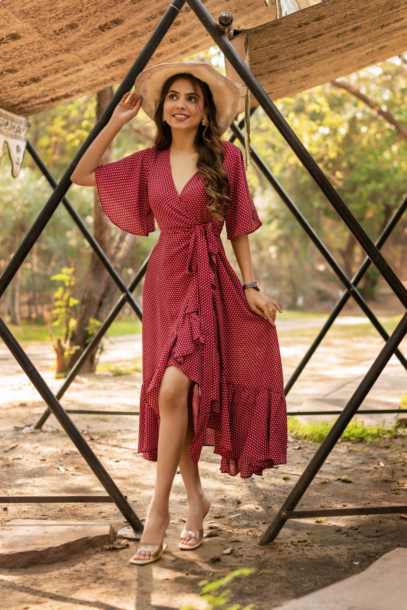 Red Polka Wrap Around Dress