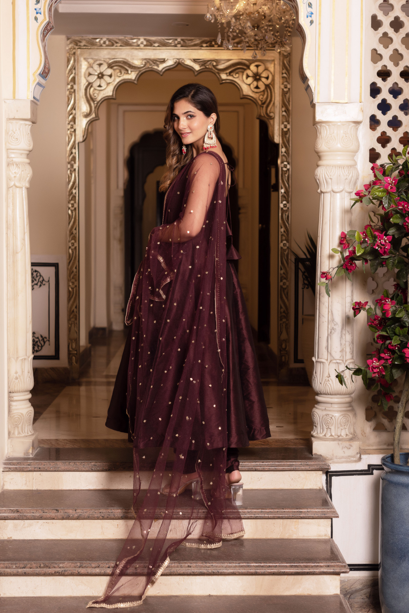 Wine Berry Anarkali Suit Set