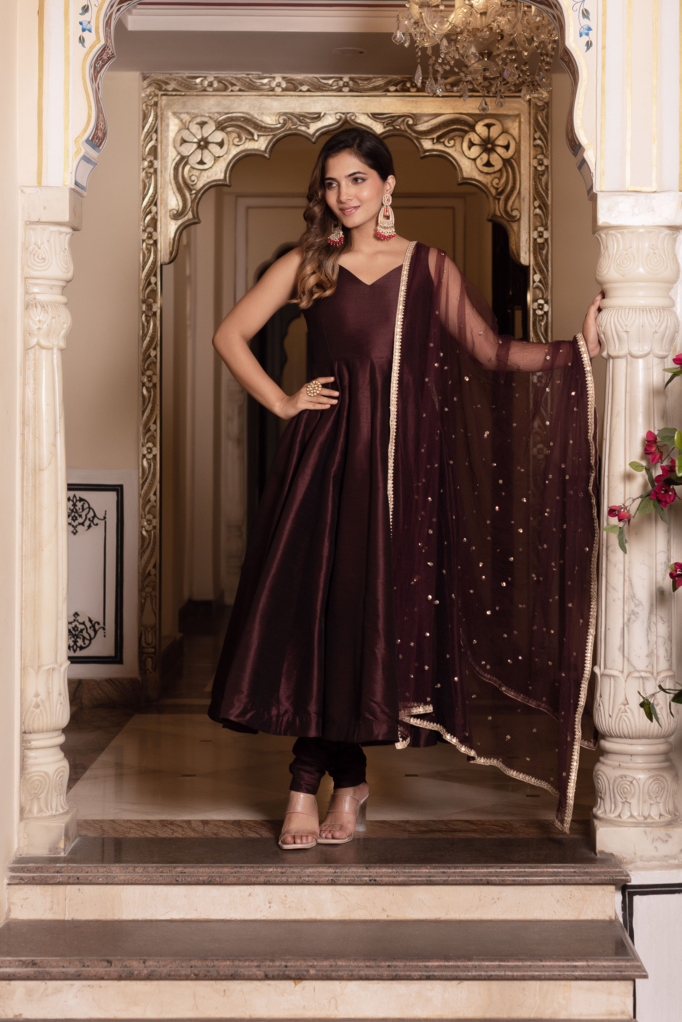 Wine Berry Anarkali Suit Set