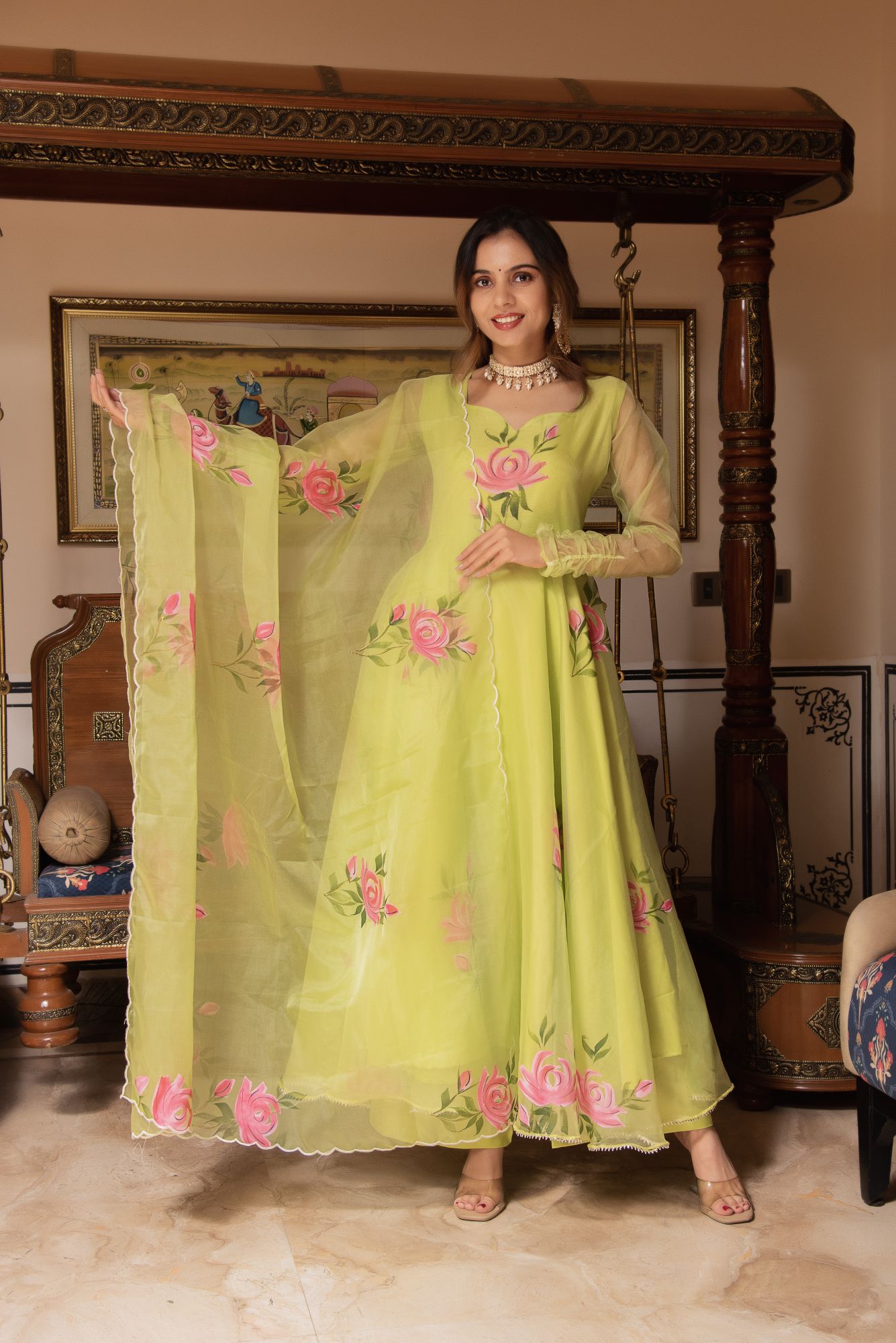 Green Handpainted Gotapatti Suit Set