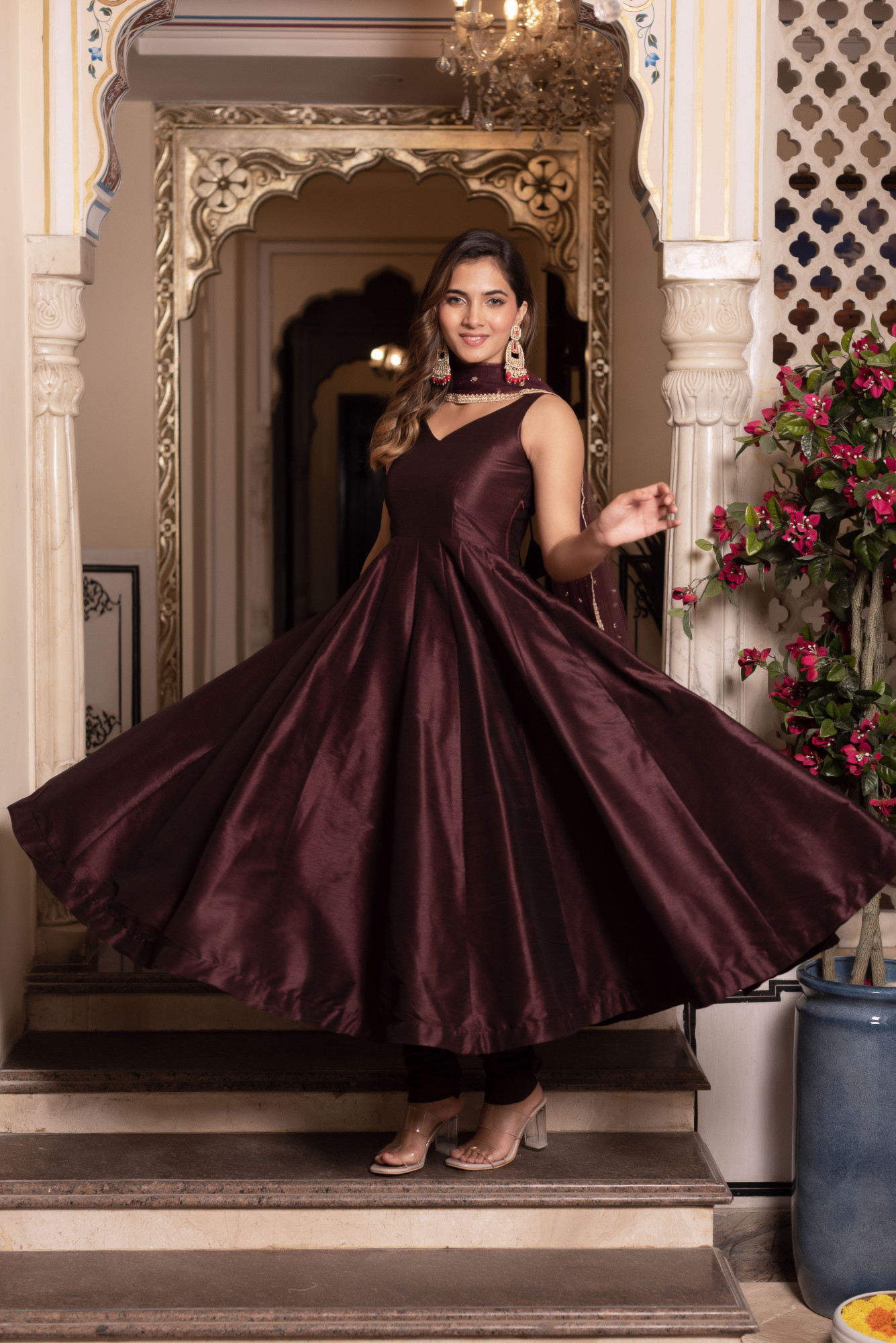 Wine Berry Anarkali Suit Set