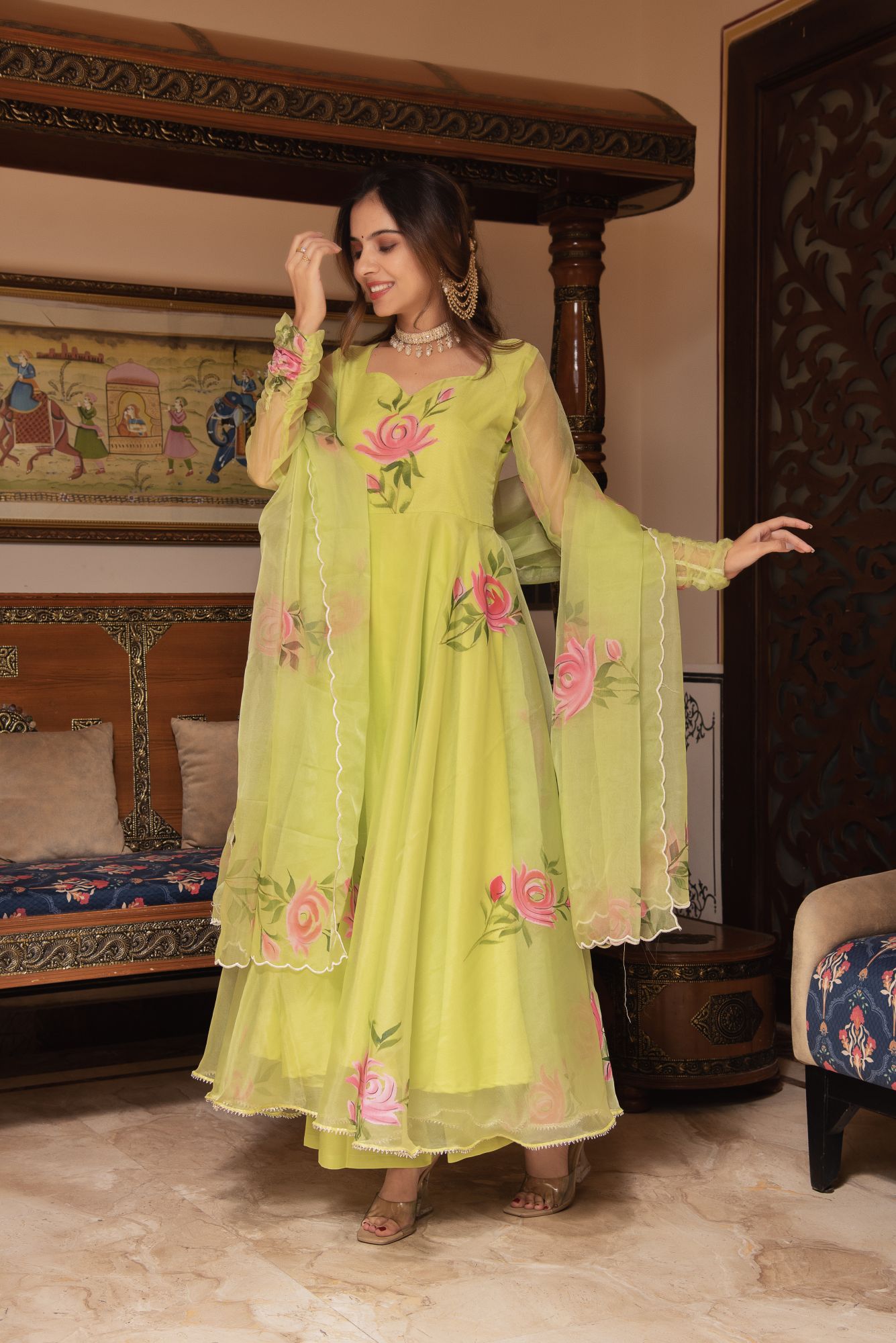 Green Handpainted Gotapatti Suit Set