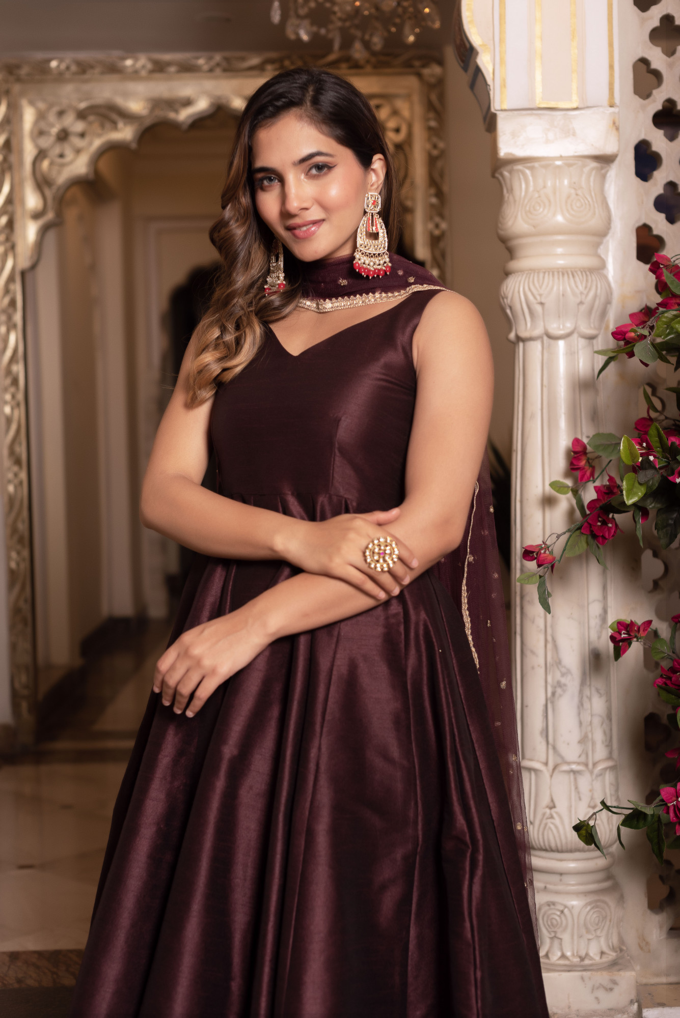 Wine Berry Anarkali Suit Set
