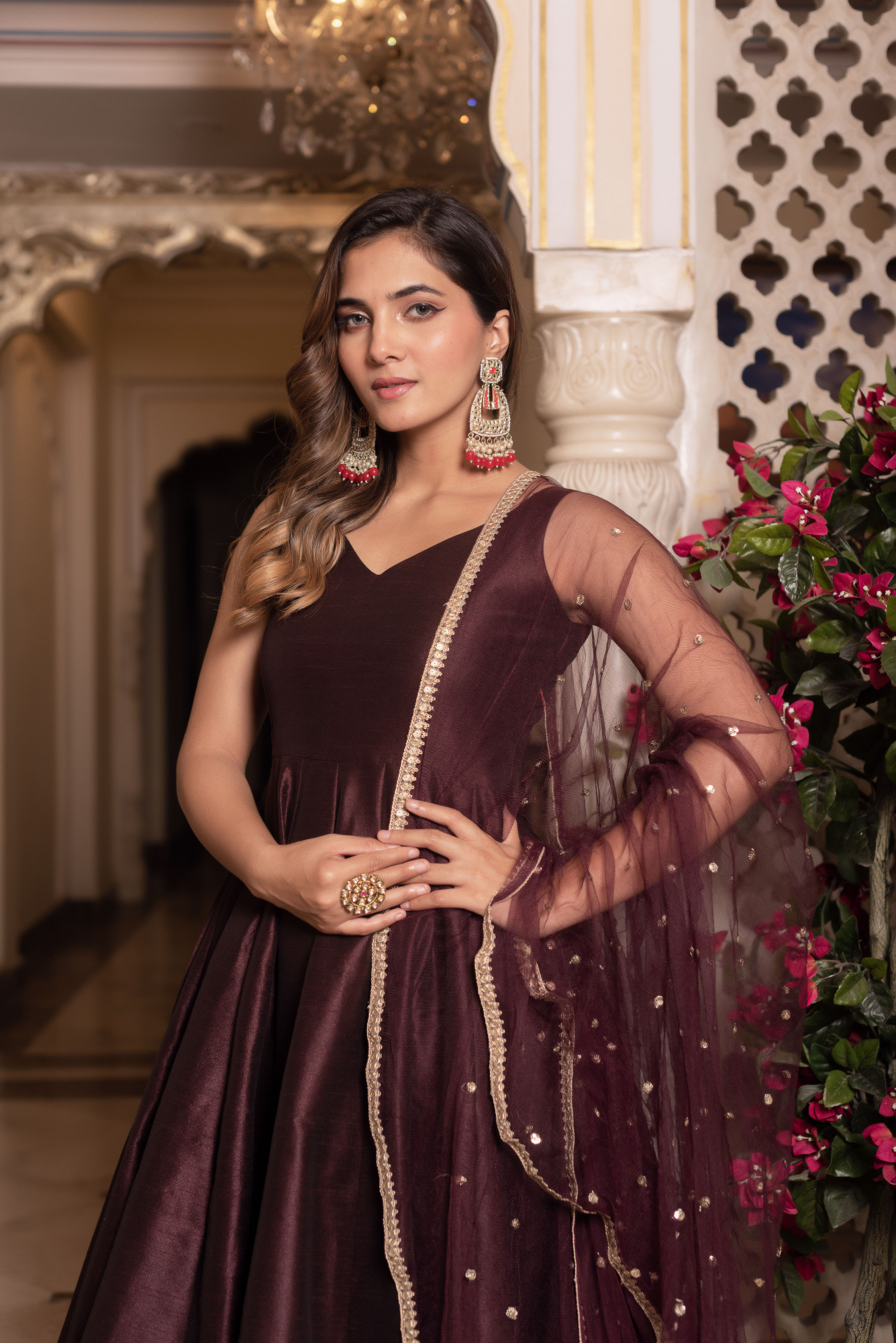 Wine Berry Anarkali Suit Set