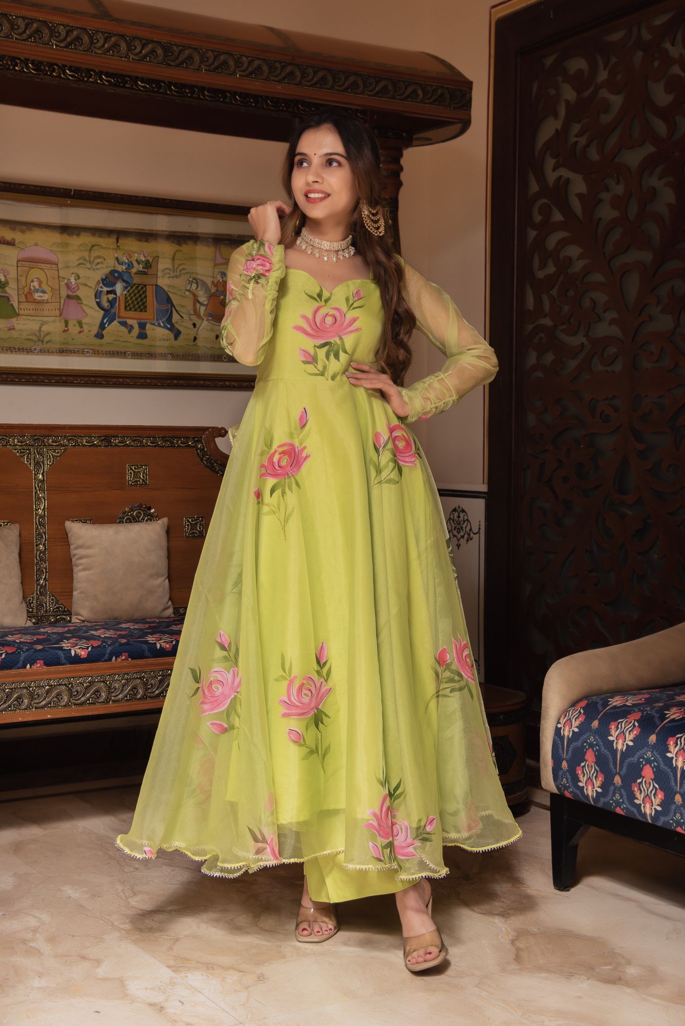 Green Handpainted Gotapatti Suit Set