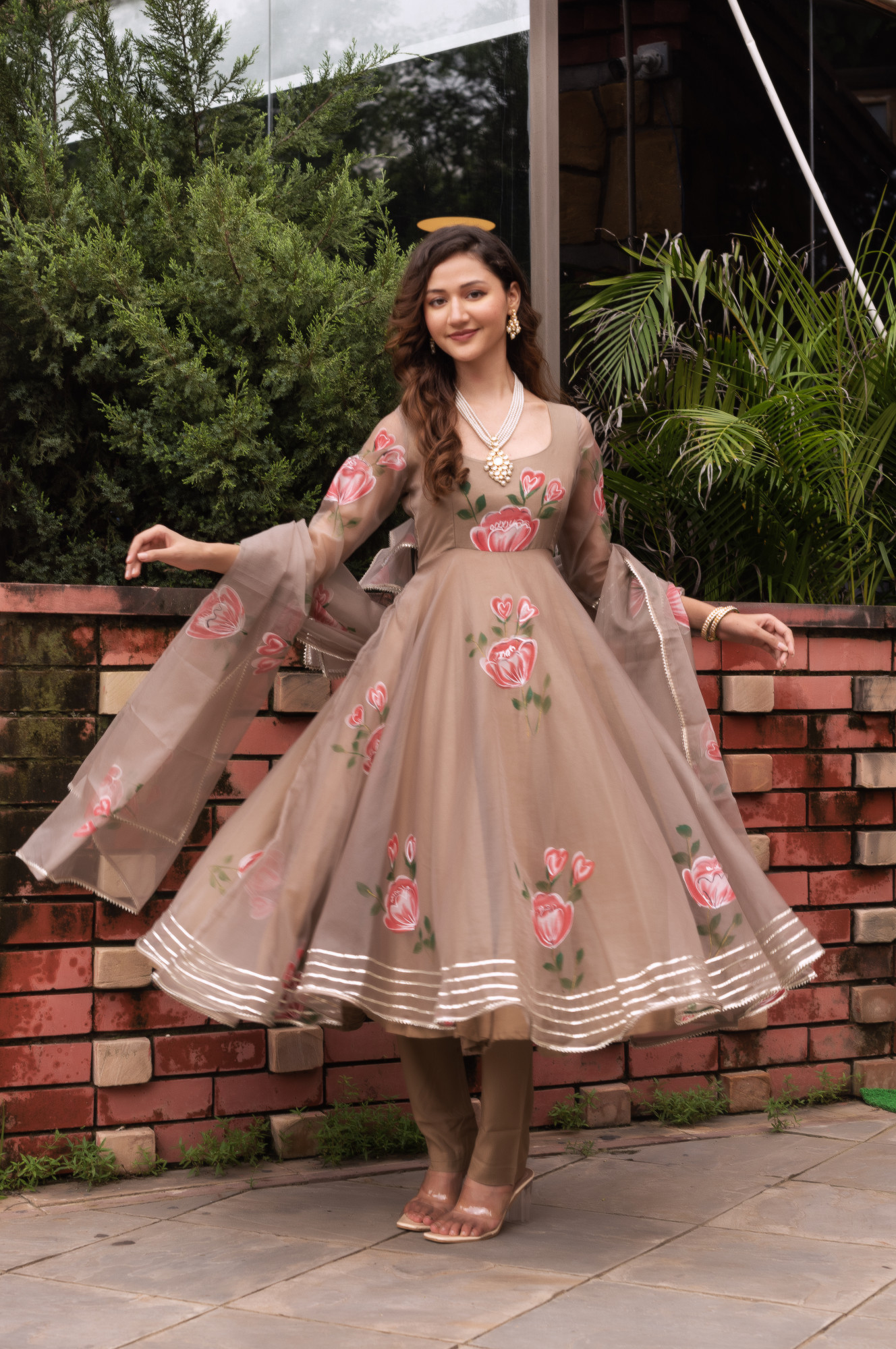 Chiku Handpainted Organza Gotapatti Anarkali Suit Set