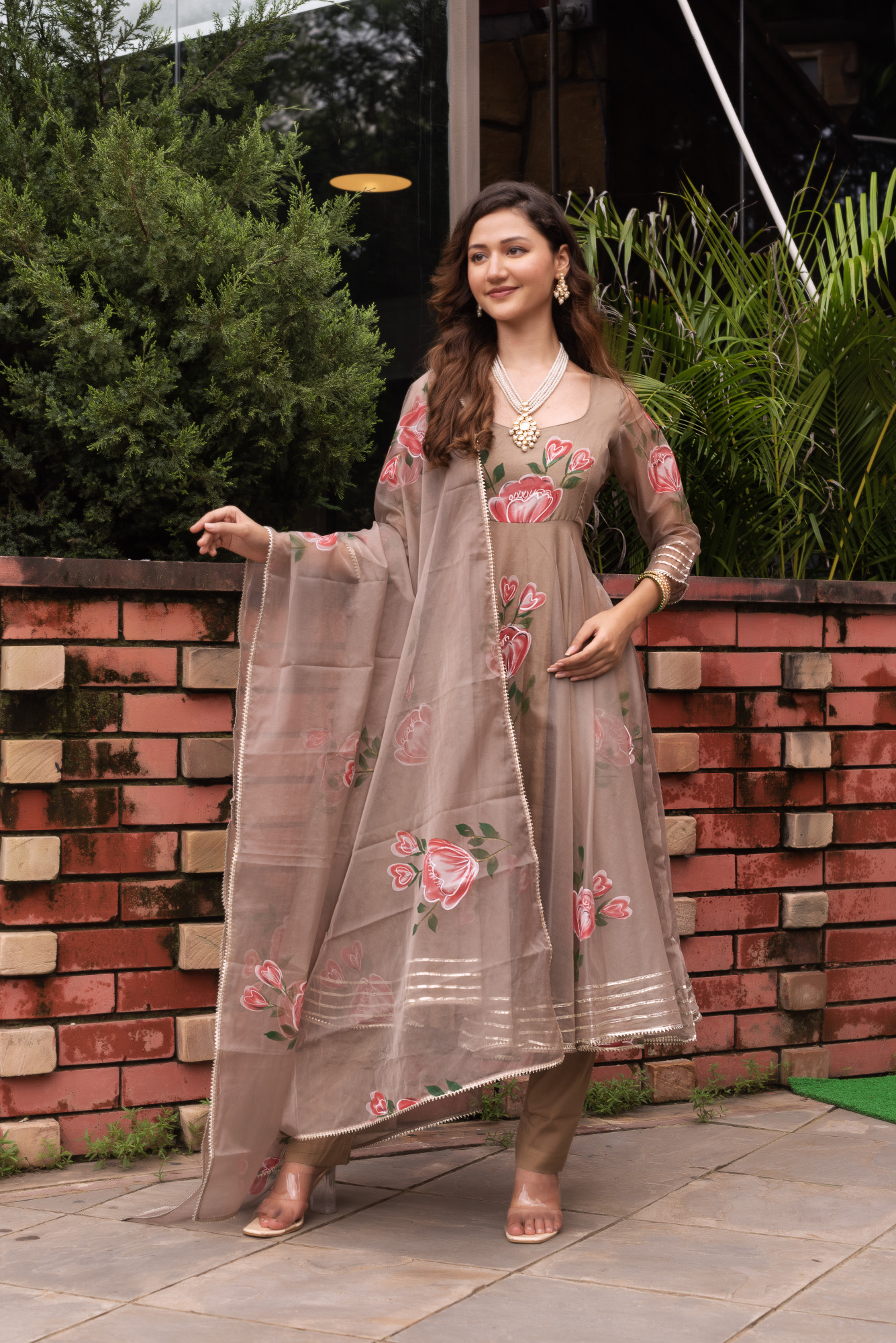 Chiku Handpainted Organza Gotapatti Anarkali Suit Set