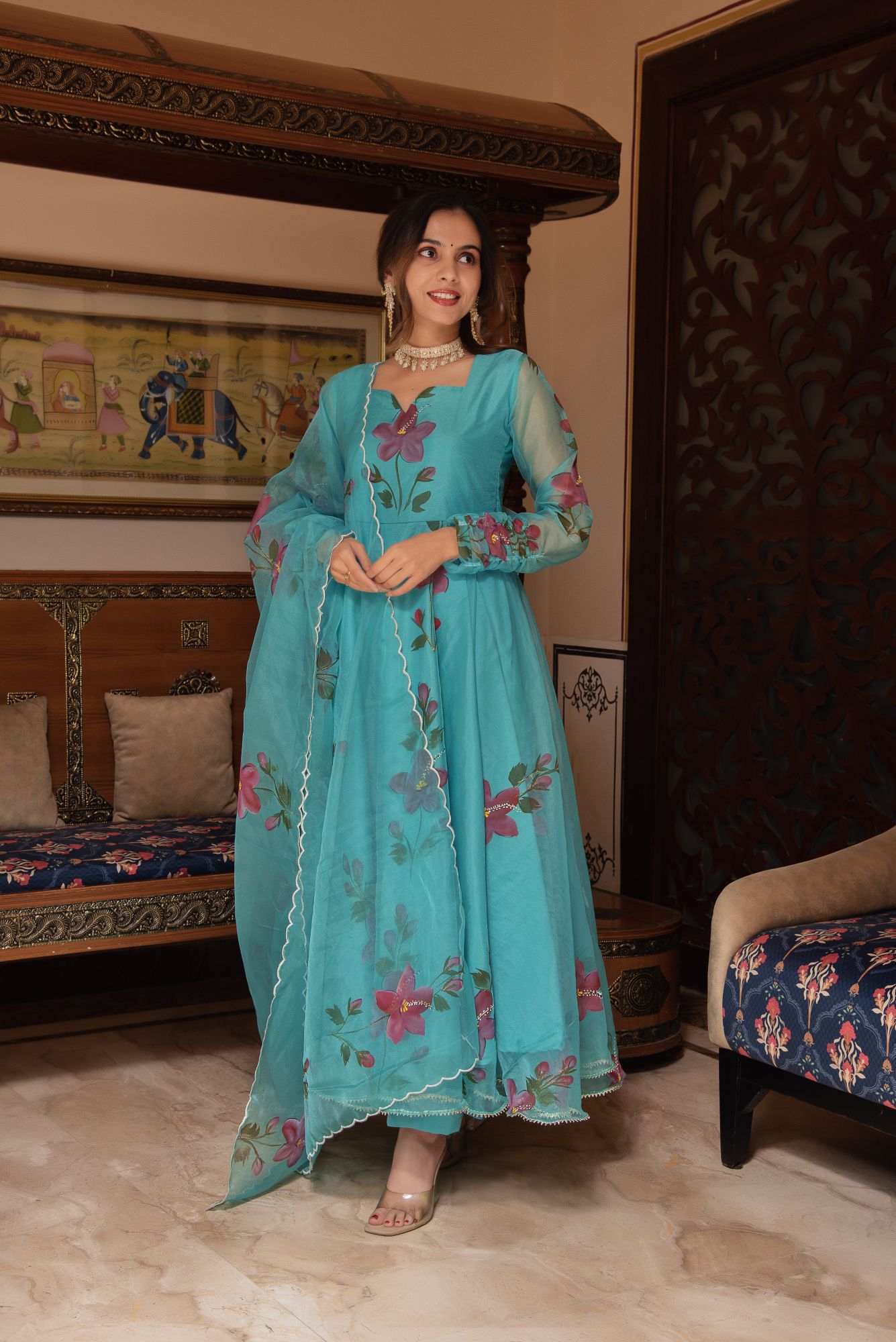 Blue Handpainted Gotapatti Suit Set