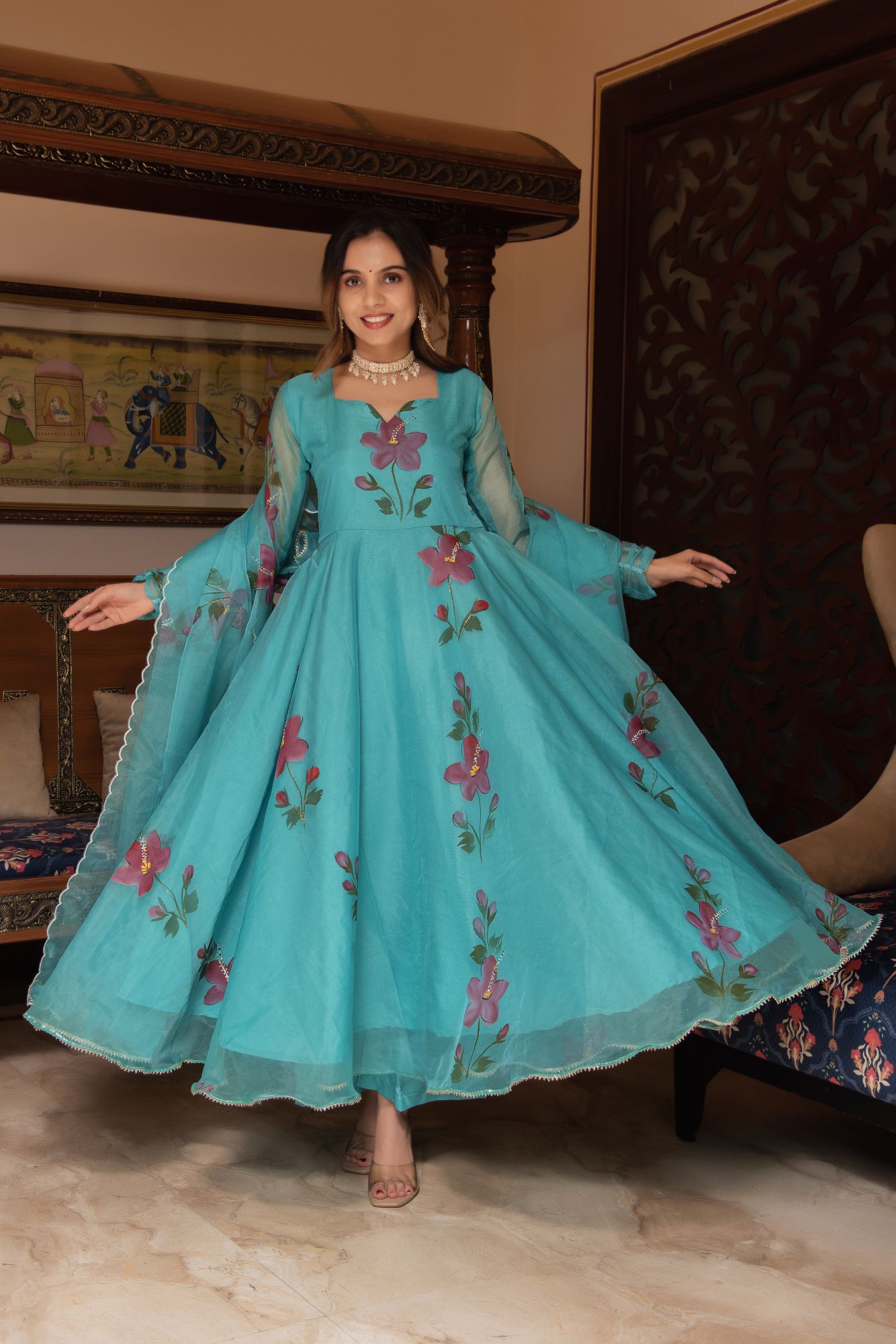 Blue Handpainted Gotapatti Suit Set