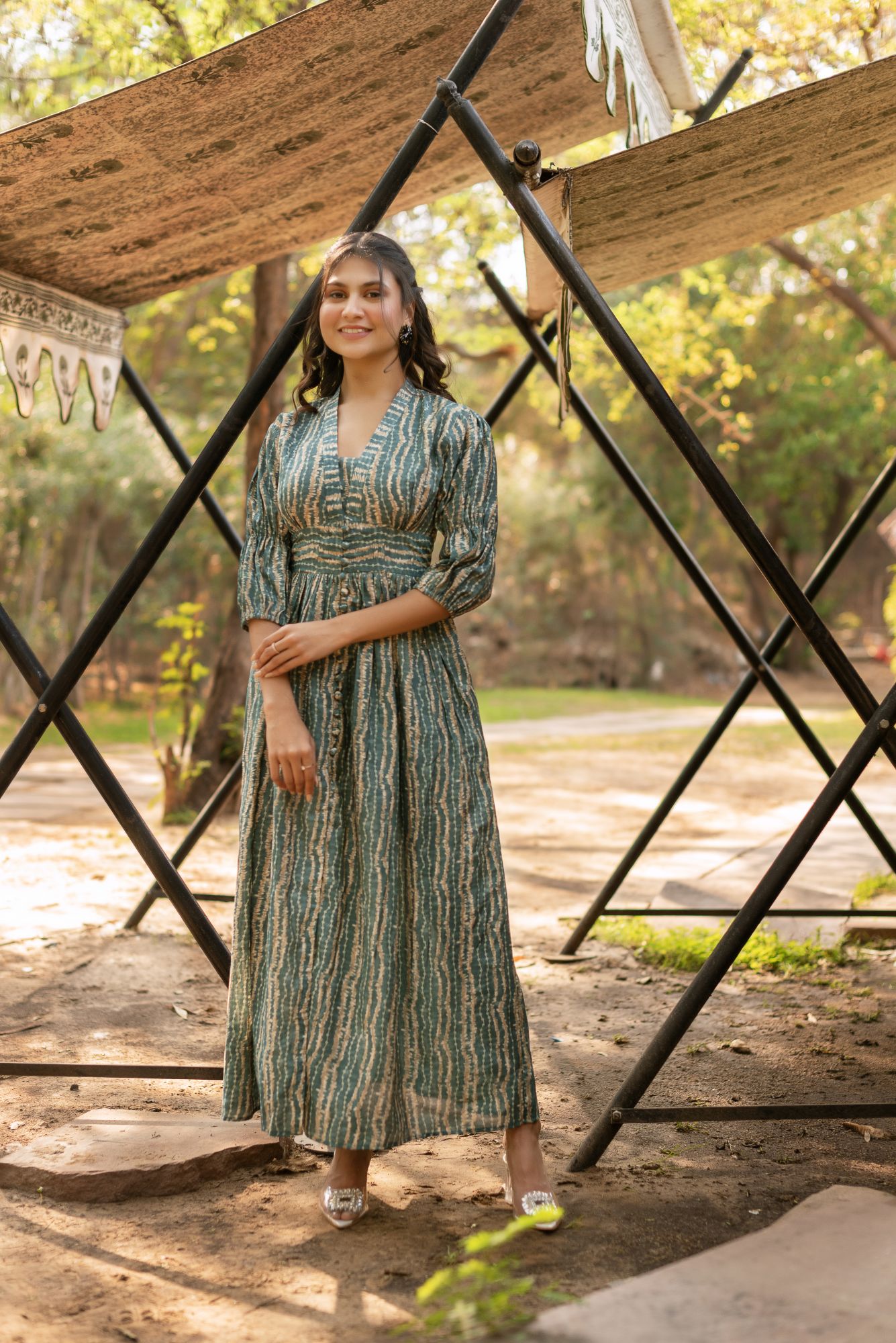 Olive Green Printed cotton Dress