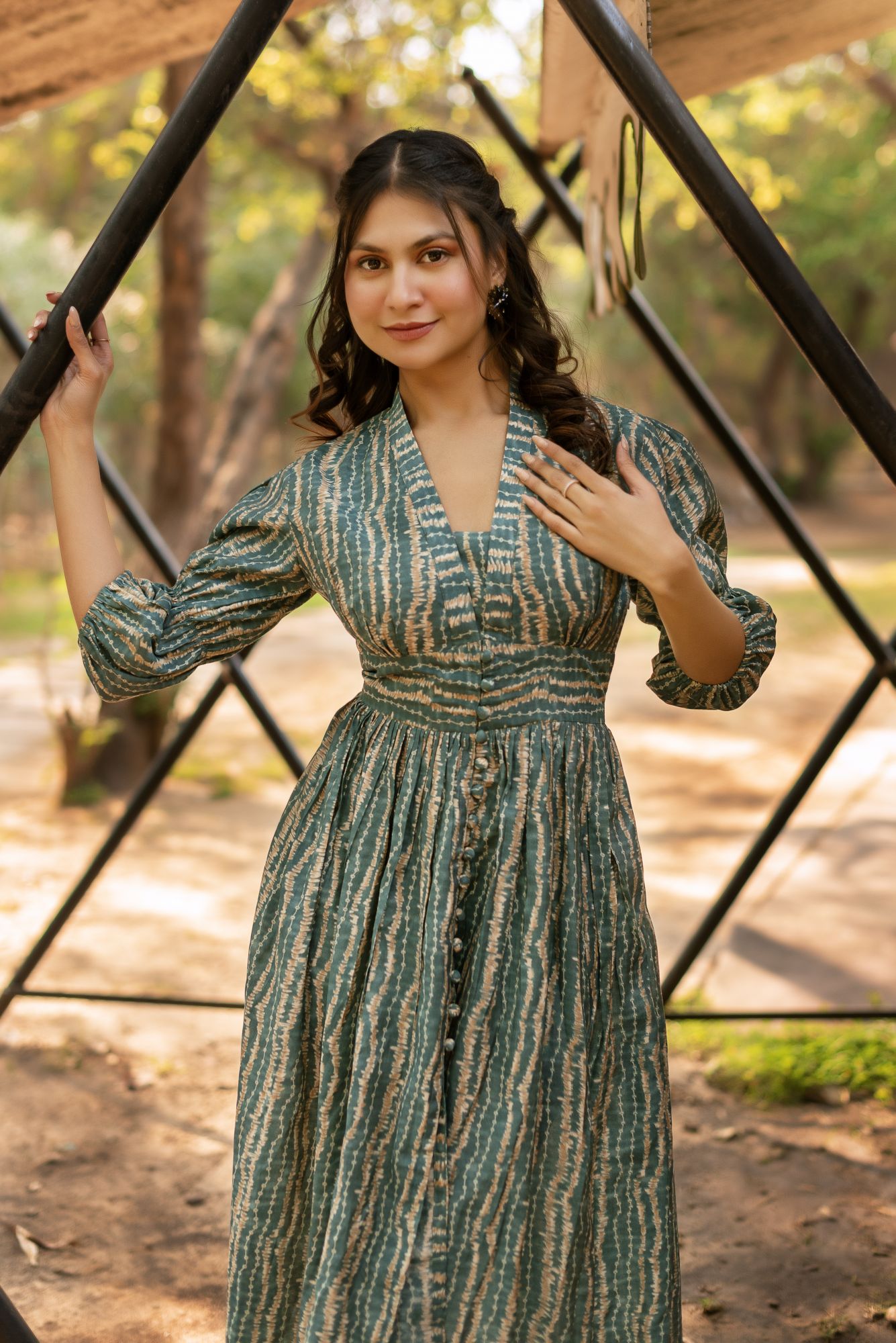 Olive Green Printed cotton Dress