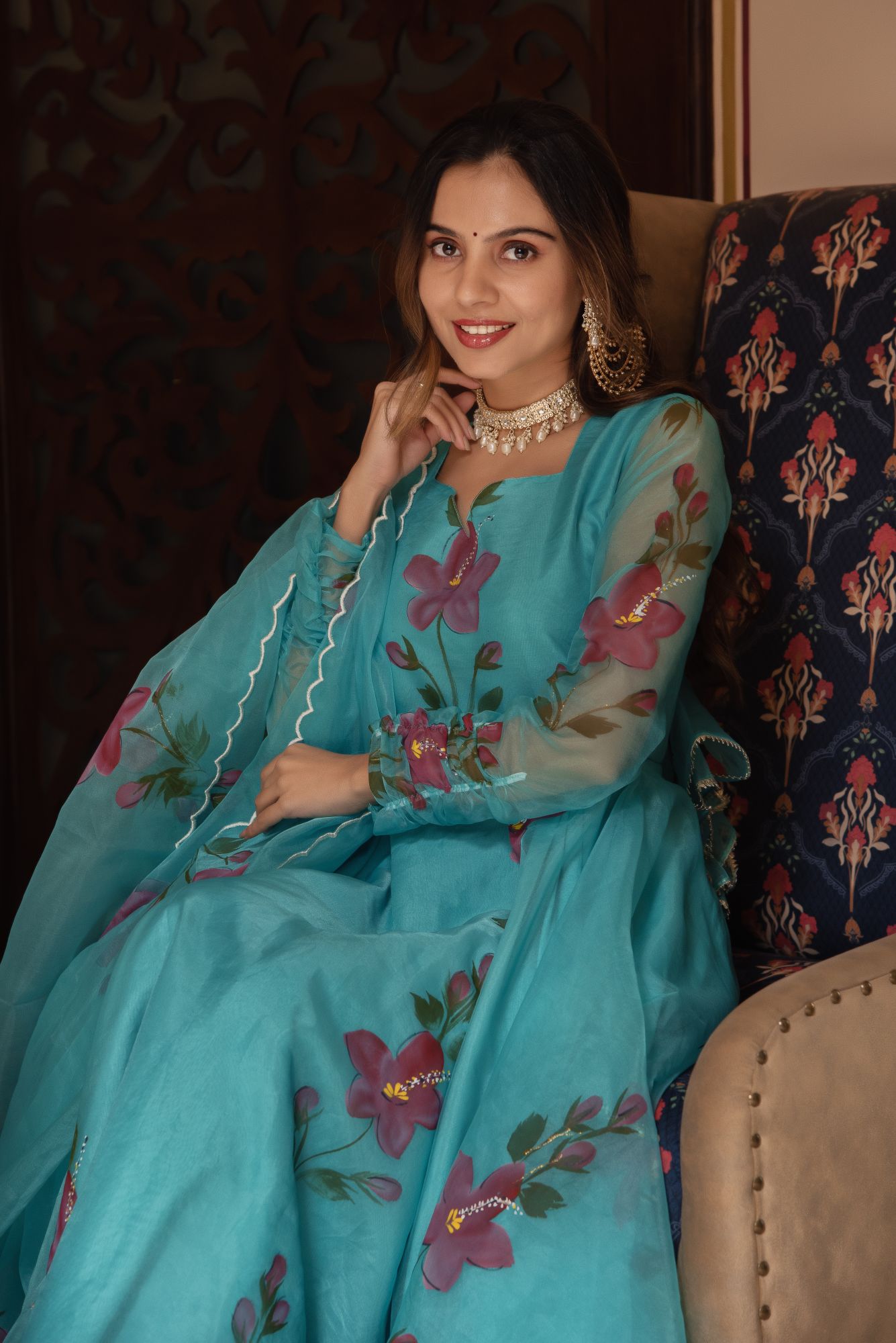 Blue Handpainted Gotapatti Suit Set
