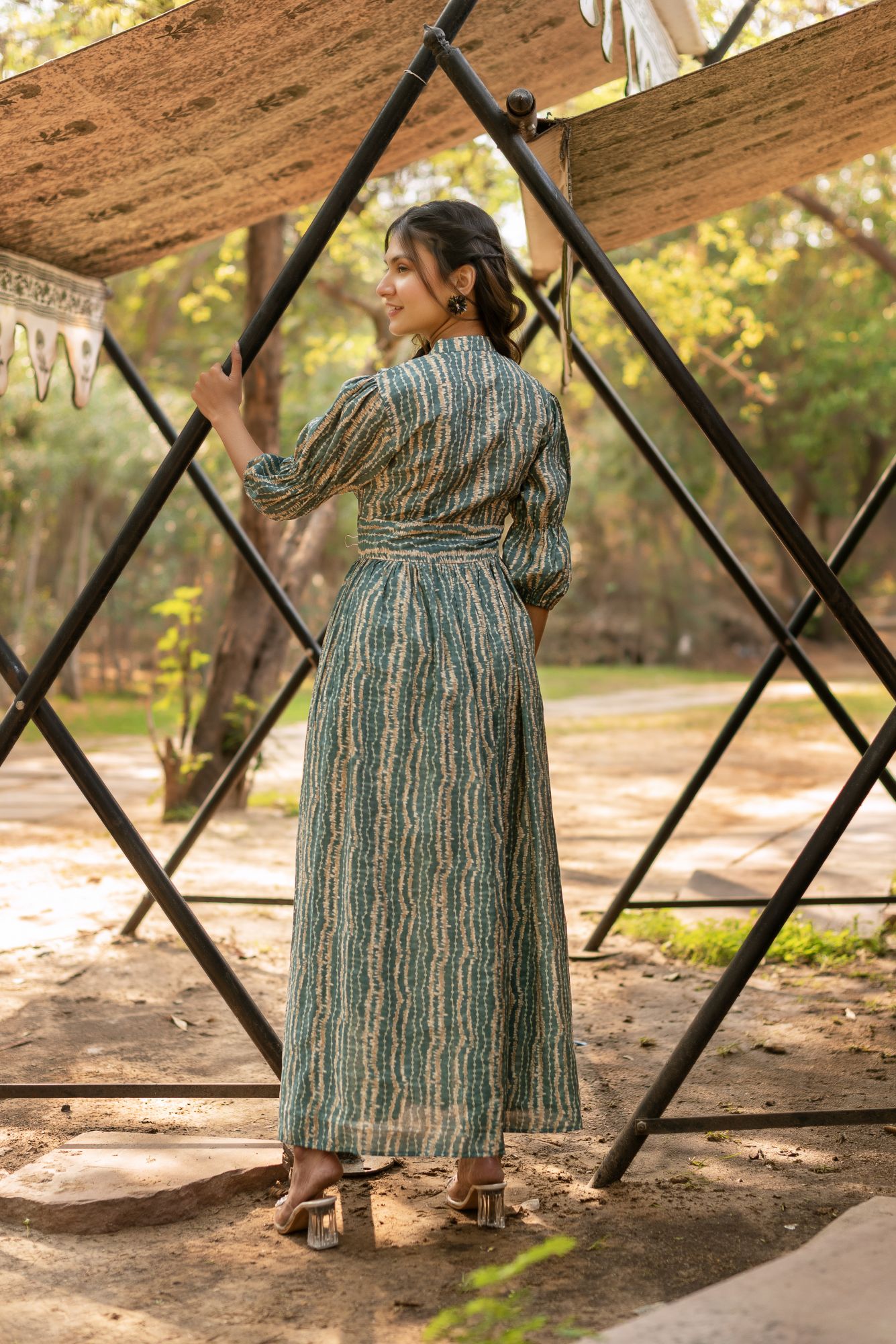 Olive Green Printed cotton Dress