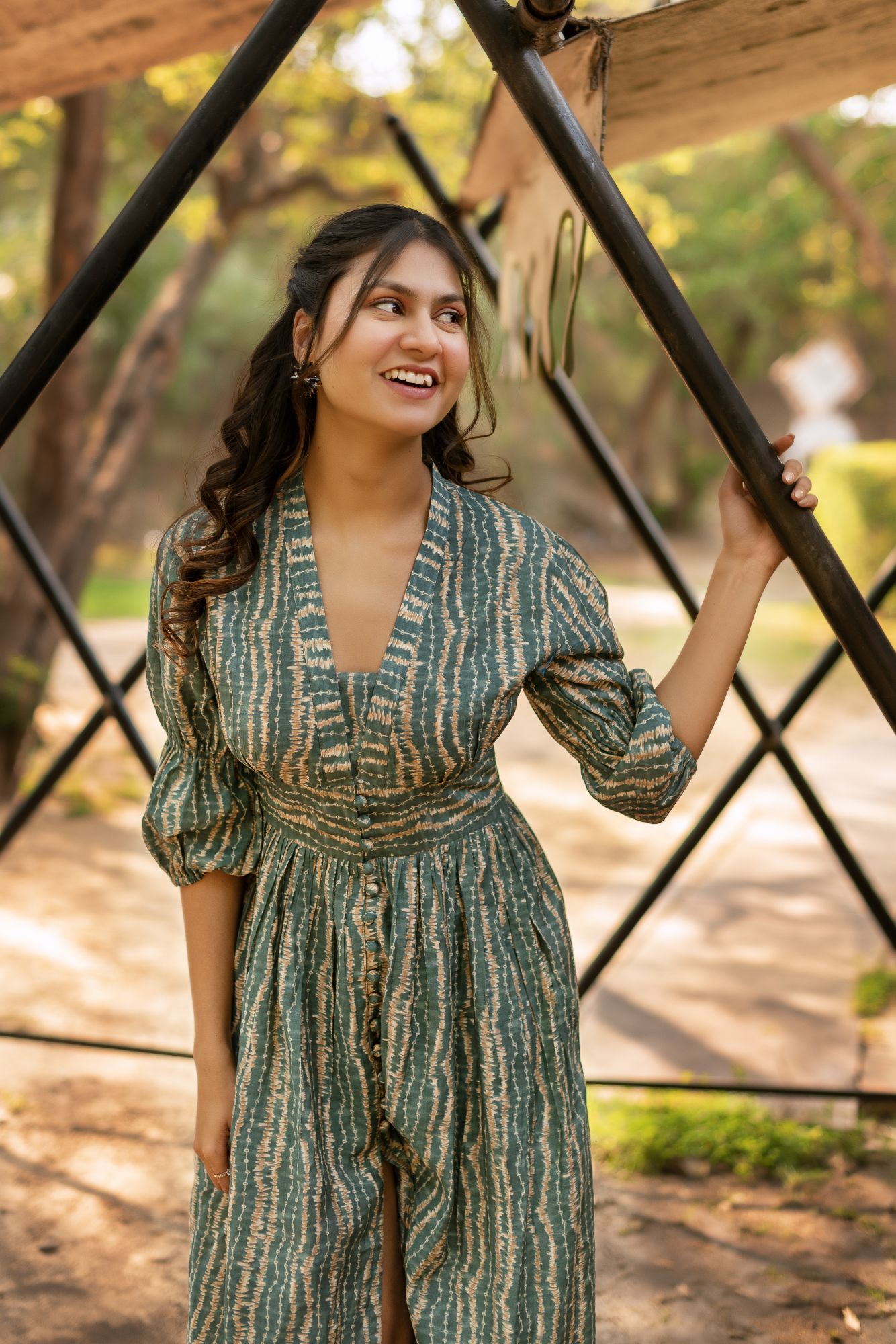 Olive Green Printed cotton Dress