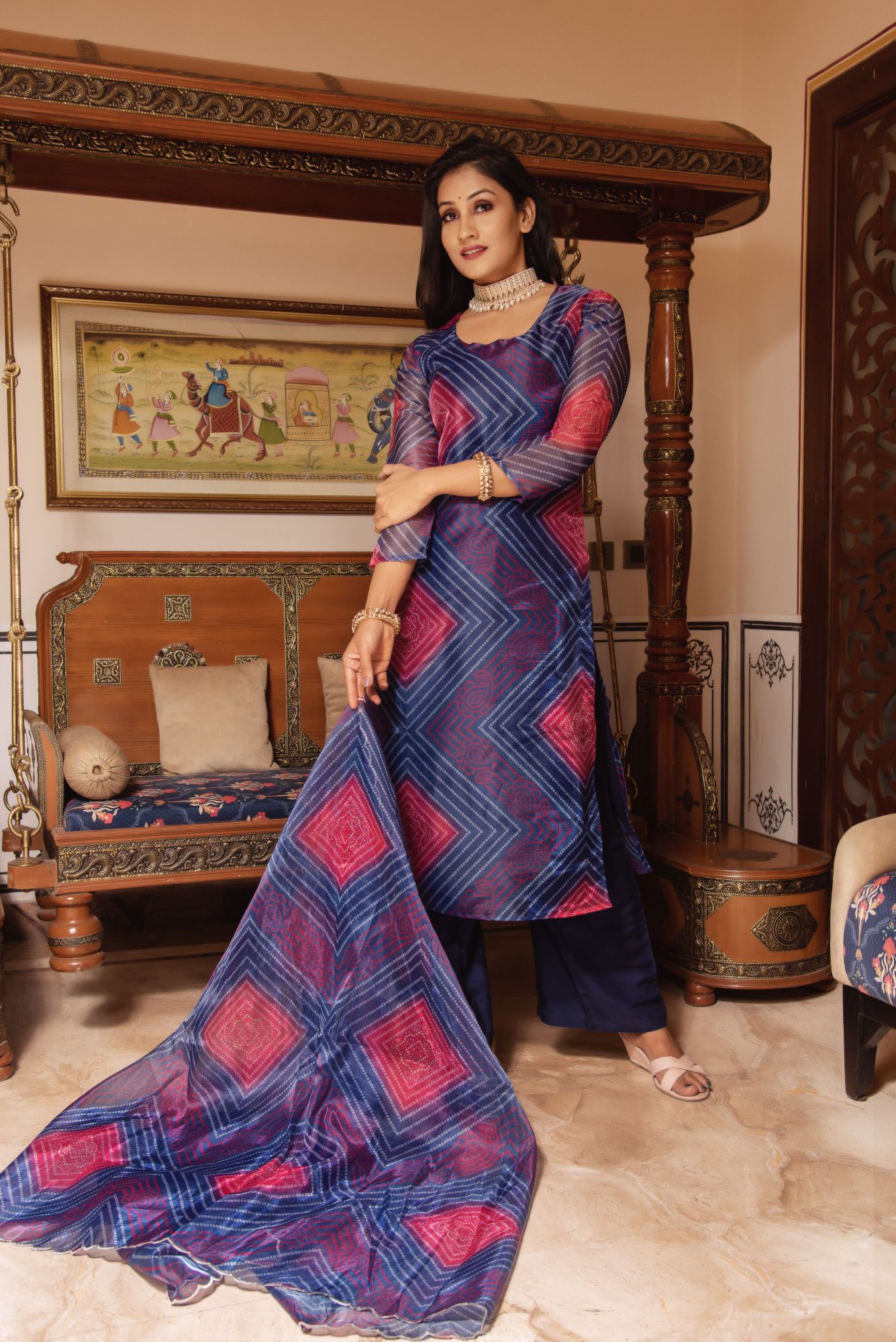 Blue Bhandhej Scalped Straight Suit Set